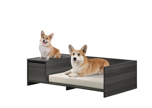 Esme 47" Storage Pet Bed – Ash Gray Lounge with Cushion & Side Compartment - JUSTLIVE NESTJUSTLIVE NEST