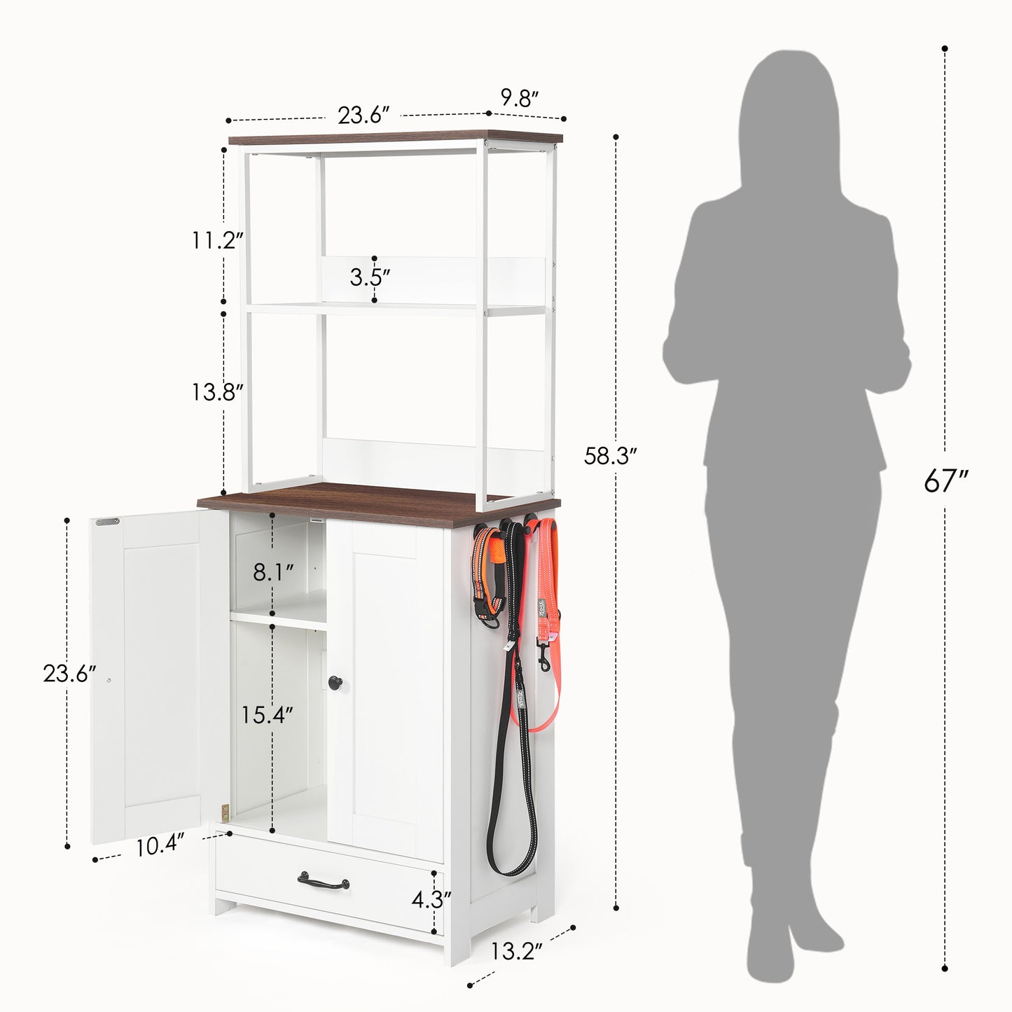 Verno Pet Feeder Console – White Feeding Station with 2 Bowls, Adjustable Shelves & Storage - JUSTLIVE NESTJUSTLIVE NEST