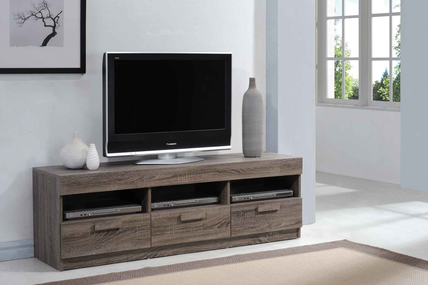 Alvarin Console – Rustic Oak TV Stand with Open and Closed Storage