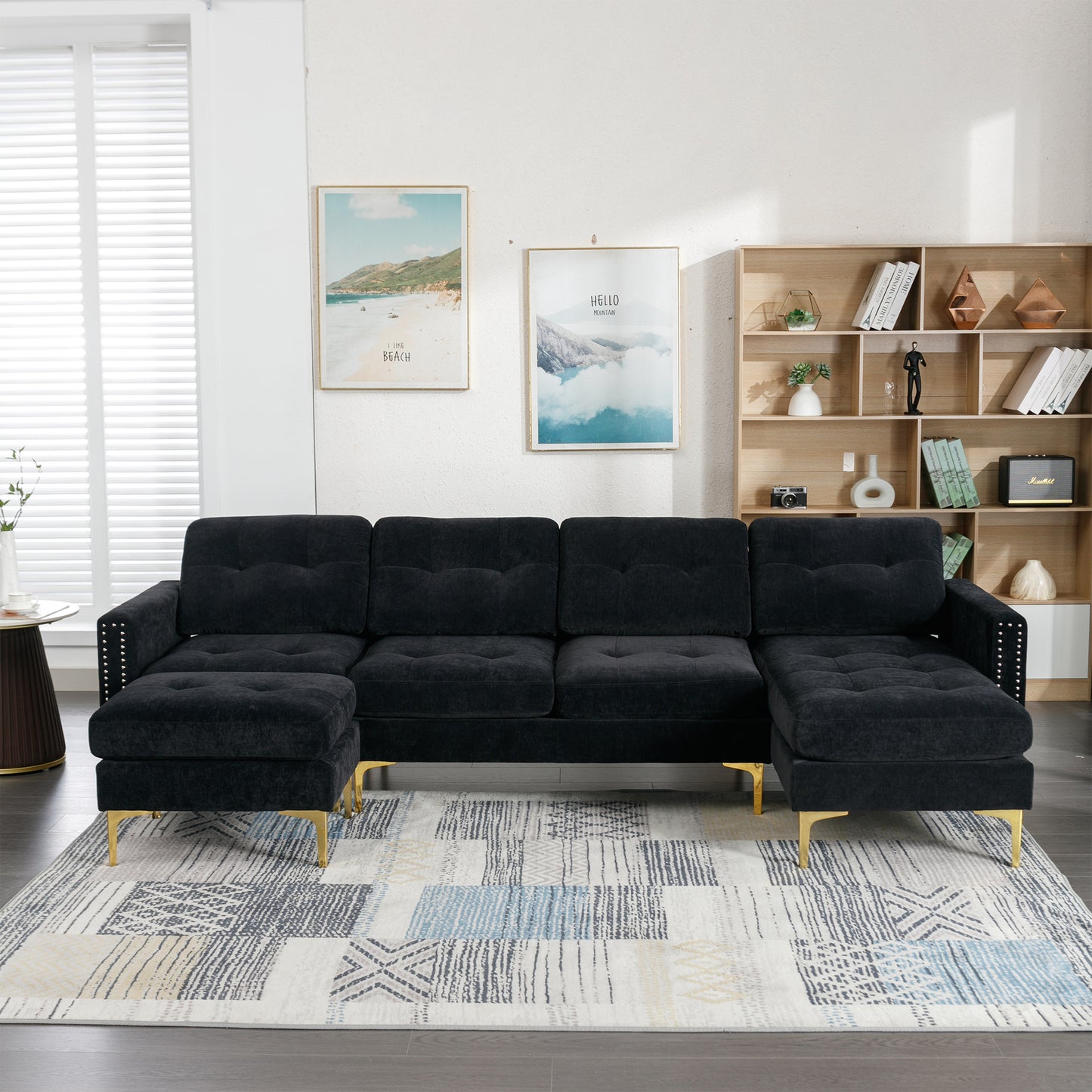 ShadowLoom™ 111' Flex Lounge – Convertible Black Comfort Sofa with Moveable Footrest