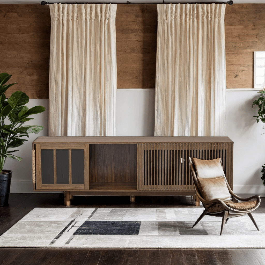 Vero Mid - Century TV Console – Walnut Pet - Friendly Stand with Flip - Down Sliding Door & Cat House - JUSTLIVE NESTJUSTLIVE NEST