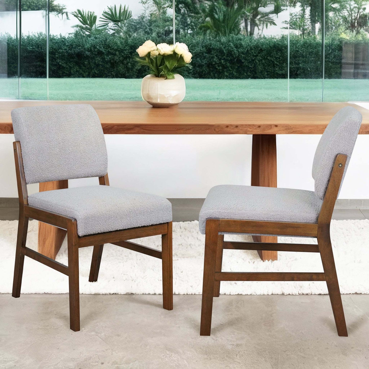 Caldwell Dining Chairs – 2 Light Gray Boucle Upholstered Dining Seats