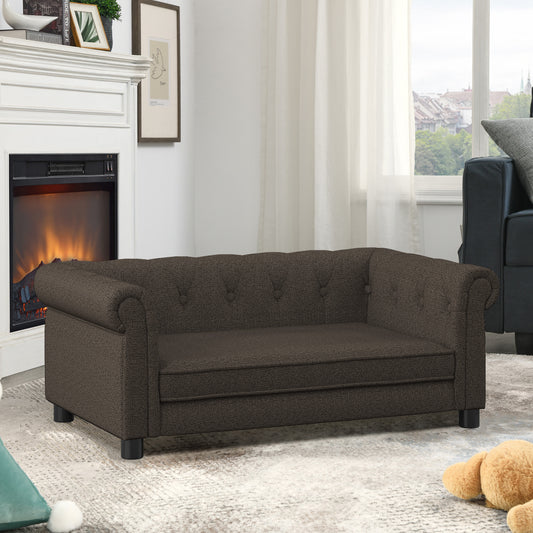 Kova Linen Pet Sofa – Dark Brown Elevated Bed for Small & Medium Dogs with Modern Frame - JUSTLIVE NESTJUSTLIVE NEST