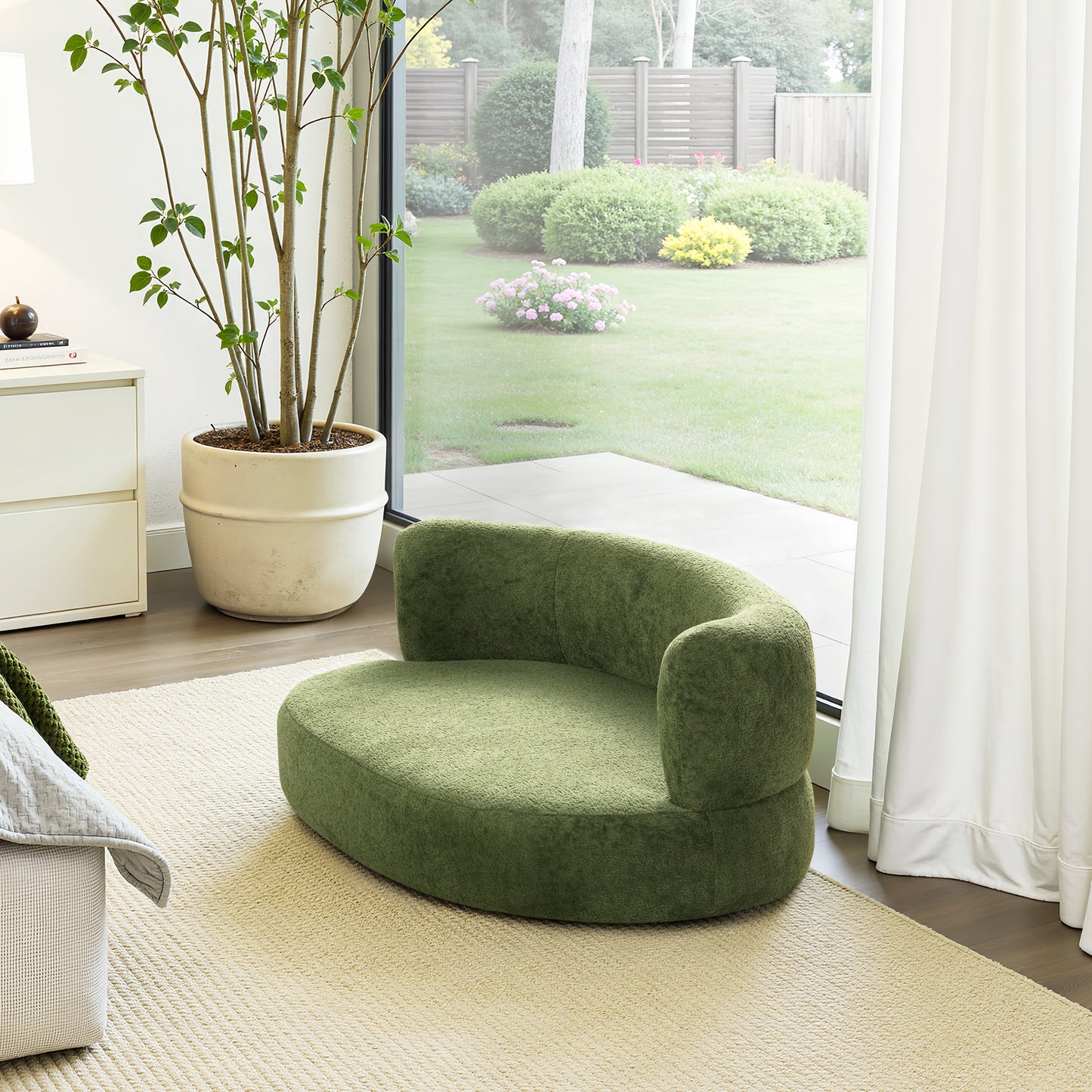 Shep 36" Curved Dog Sofa – Moss Green Fleece Lounge for Medium - Sized Pets - JUSTLIVE NESTJUSTLIVE NEST