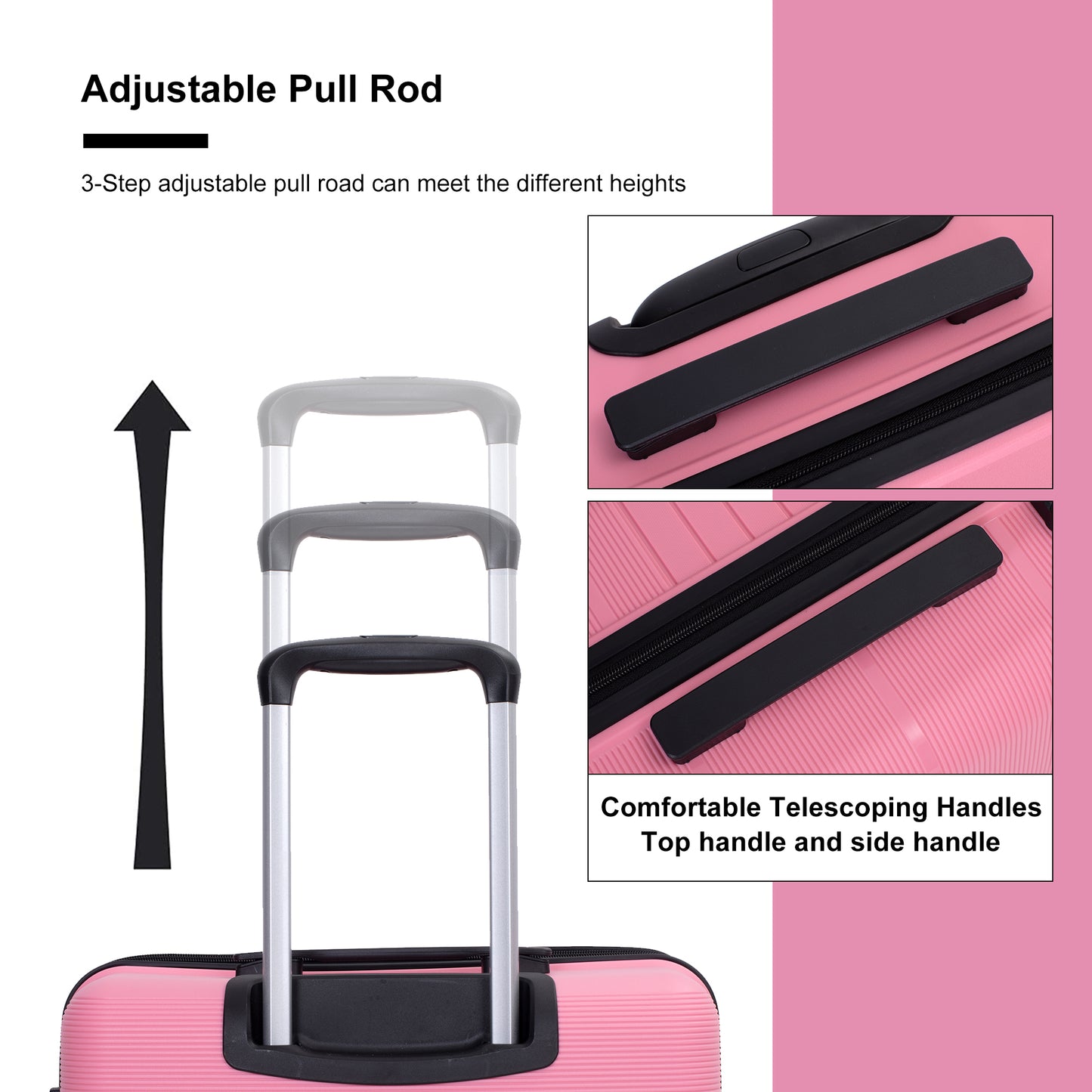 Jetera 3 - Piece PP Suitcase Set – Pink Polypropylene Hardshell with Double Spinner Wheels & TSA Lock - JUSTLIVE NESTJUSTLIVE NEST