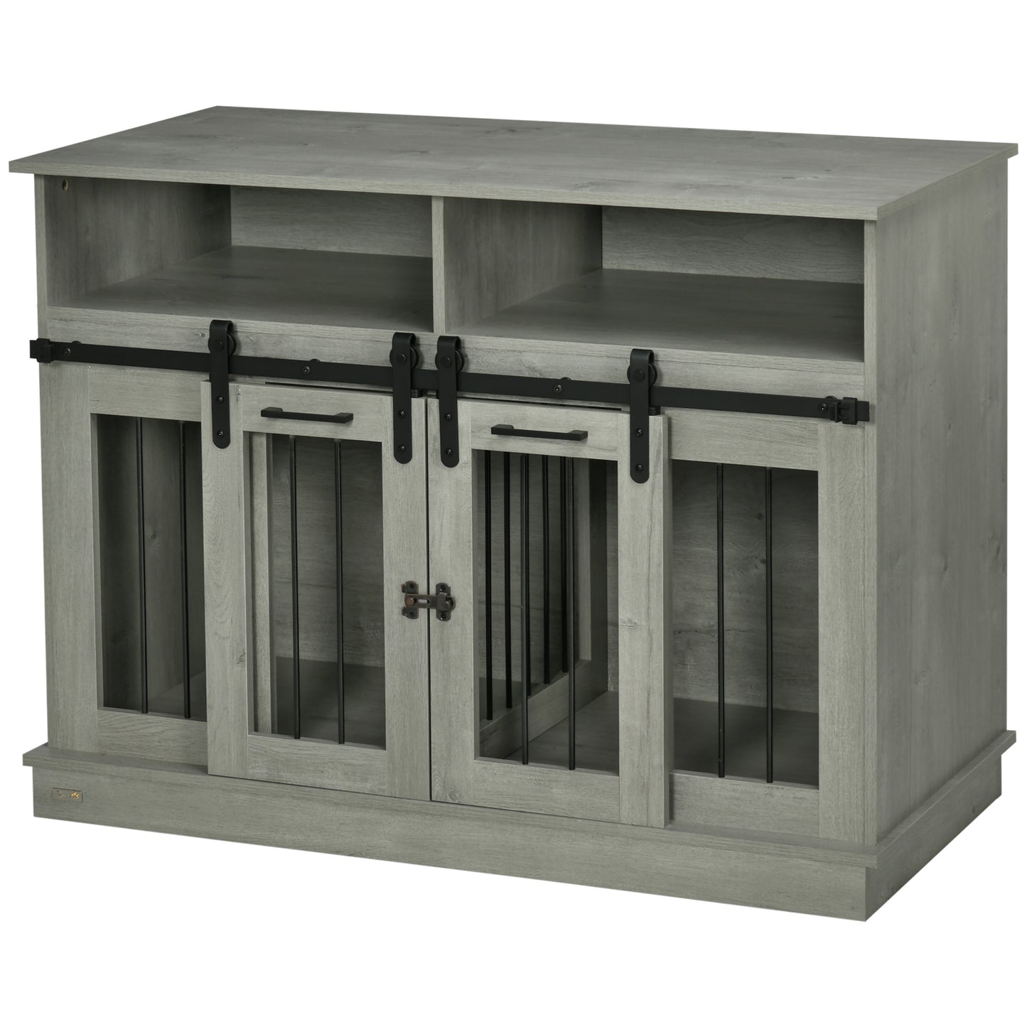 Hollo 47" Dual Dog Crate – Gray Sliding Door Kennel with Shelves for Large or 2 Small Dogs - JUSTLIVE NESTJUSTLIVE NEST