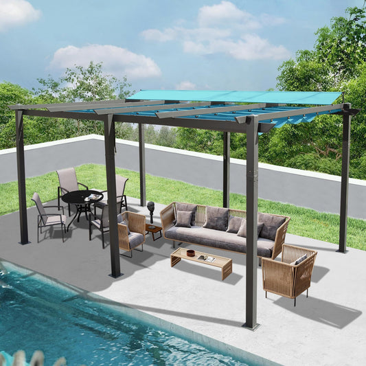 Valano 11x16' Retractable Pergola – Weather - Resistant Canopy on Aluminum Frame (Lake Blue) - JUSTLIVE NESTJUSTLIVE NEST