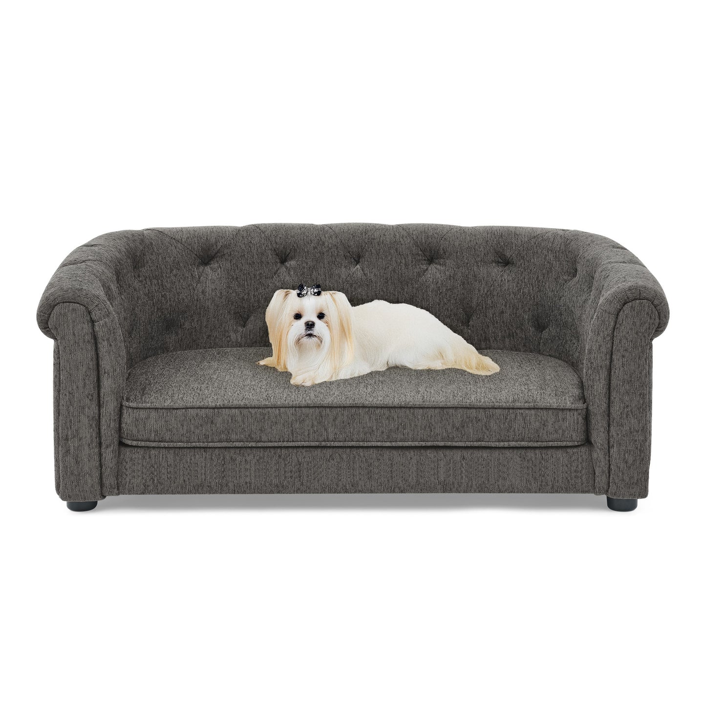Kova Arc Pet Sofa – Dark Gray Linen Dog Couch with Curved Backrest & Cozy Cushion - JUSTLIVE NESTJUSTLIVE NEST