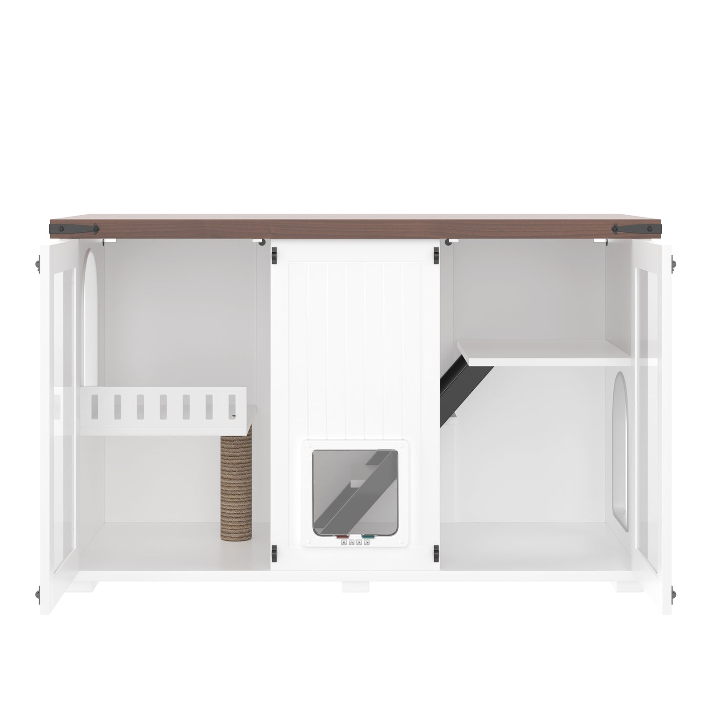 Nuvio 47" Smart Litter Cabinet – White Cat Enclosure with LED Light, Stair Entry, Scratch Panel & Side Table Design - JUSTLIVE NESTJUSTLIVE NEST