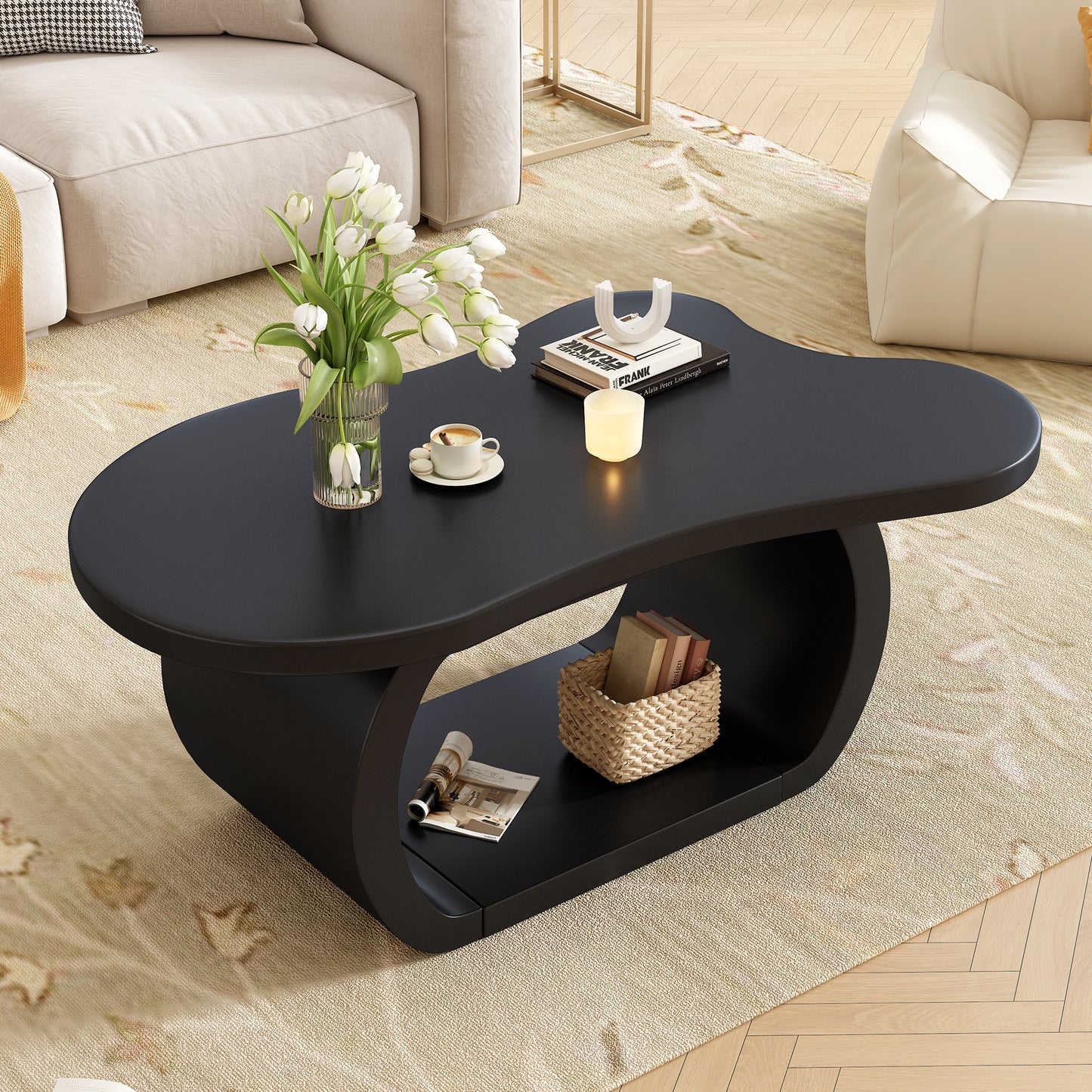 Cloudelle Coffee Table – BlackContour Irregular Form with CurvedEdge Legs