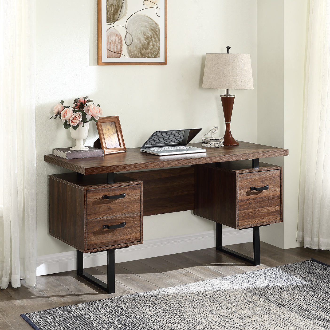 Filerra Desk – 59'' Home Office Desk with Drawers and File Storage