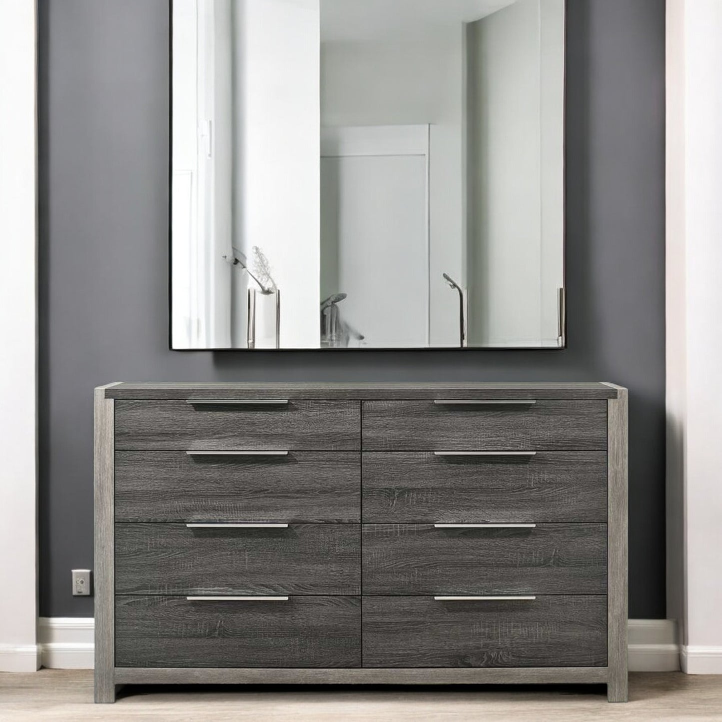 Jehoram TaupeStone Dresser – Gray Wood Finish 6-Drawer Chest with Subtle Grain Pattern