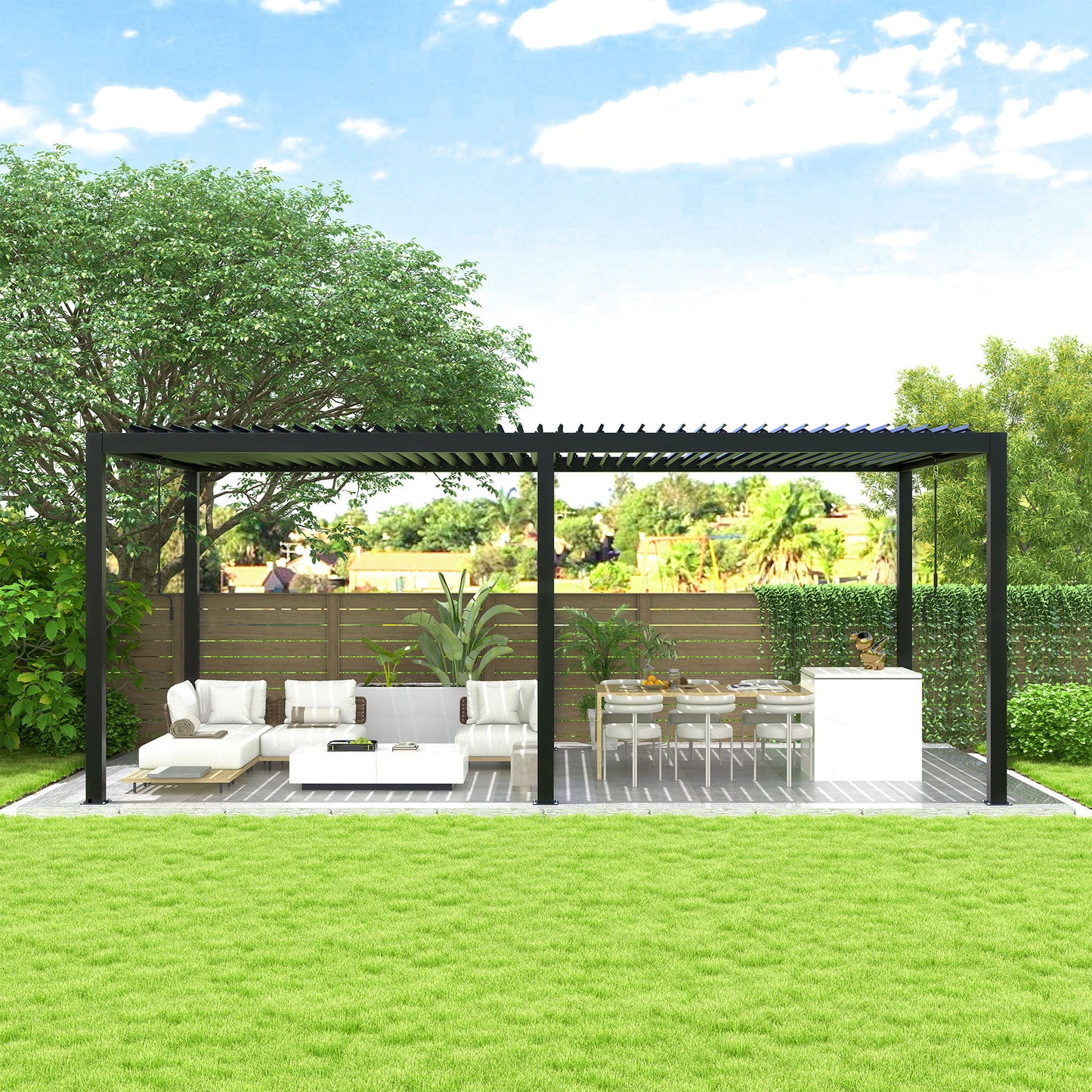 Louxra 10x19' Louvered Pergola – Premium Aluminum & Steel Shade Structure with Adjustable Roof Panels