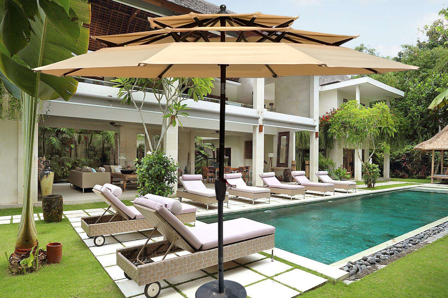 Solair 9' Triple - Tier Patio Umbrella – Outdoor Crank Shade with Tilt & Wind Vents - JUSTLIVE NESTJUSTLIVE NEST