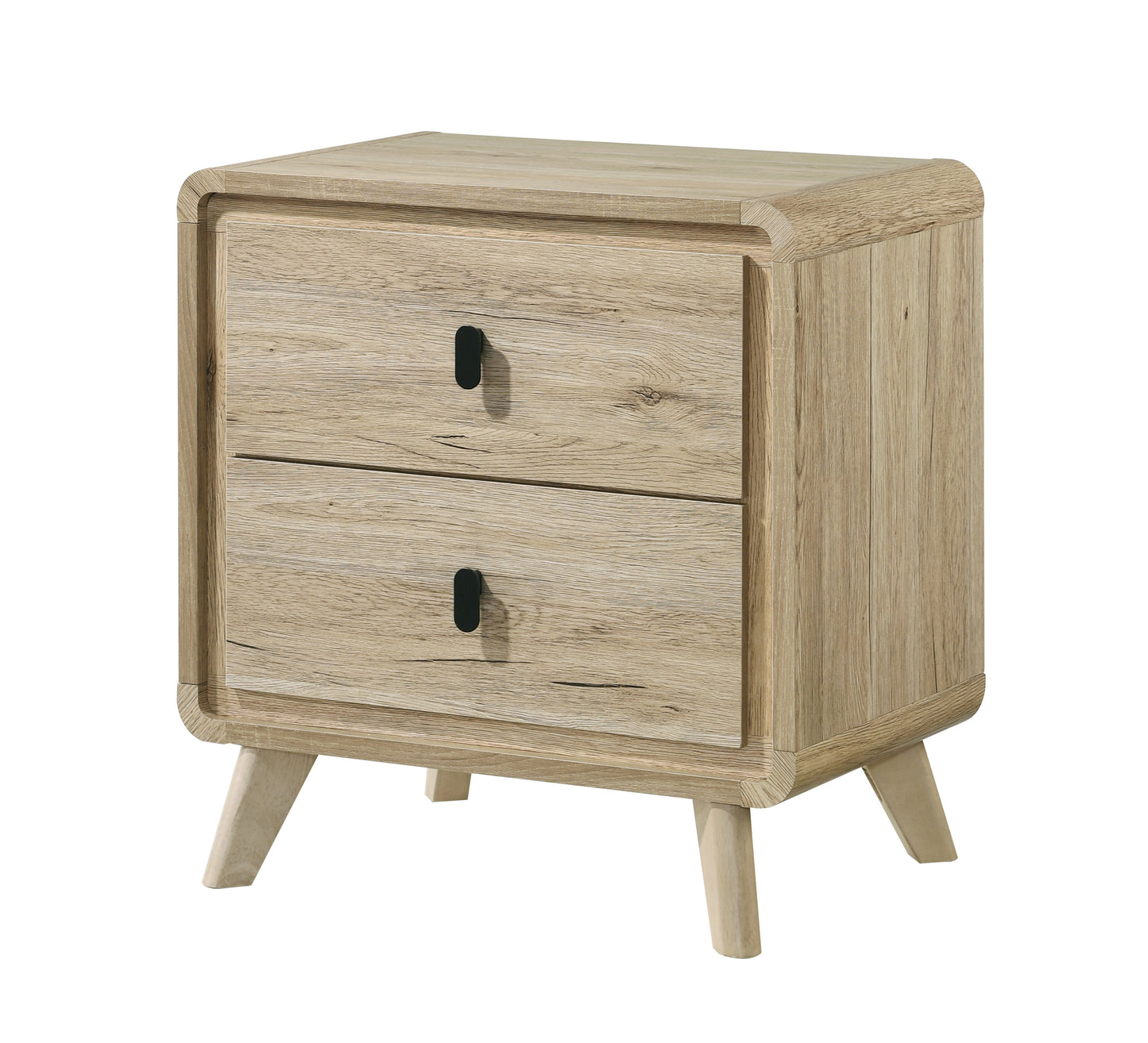 Mirodin Stand – Mid-Century Woodgrain Nightstand with 2 Drawers & Warm Natural Finish