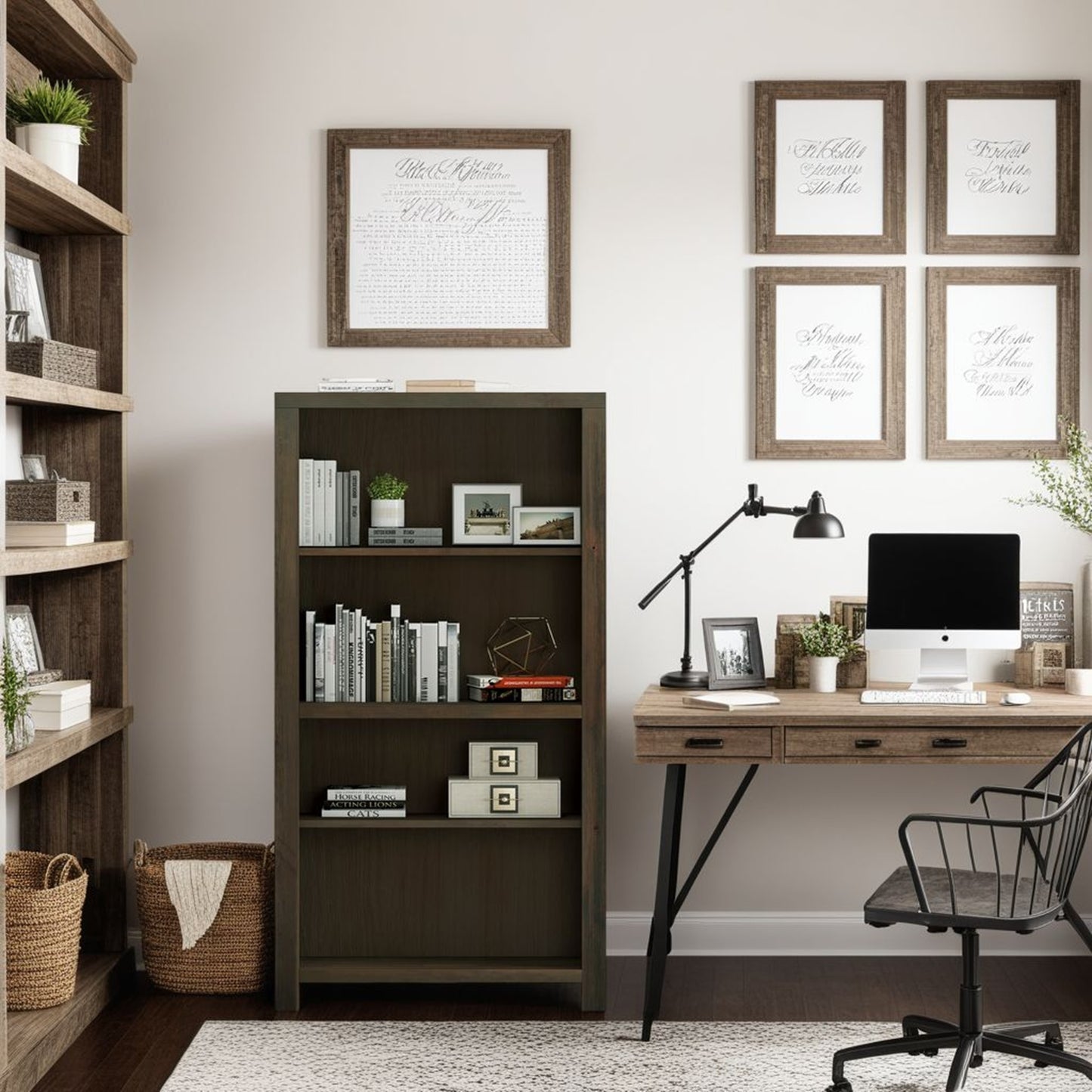 Barnwyn Bookcase – 60" 4-Shelf Barnwood Tall Storage (No Assembly)