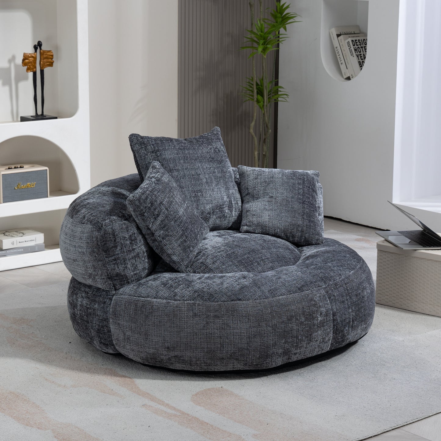 Coolmore Highback Lounger – Gray Chenille Bean Chair with Soft Floor Comfort
