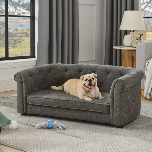 Kova Arc Pet Sofa – Dark Gray Linen Dog Couch with Curved Backrest & Cozy Cushion - JUSTLIVE NESTJUSTLIVE NEST