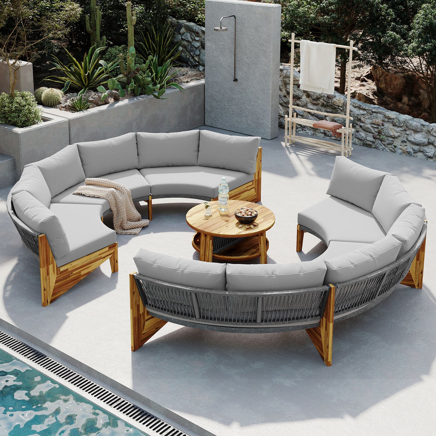 U_Style 6-Person Lounge Set – Cushioned Outdoor Seating with Coffee Table