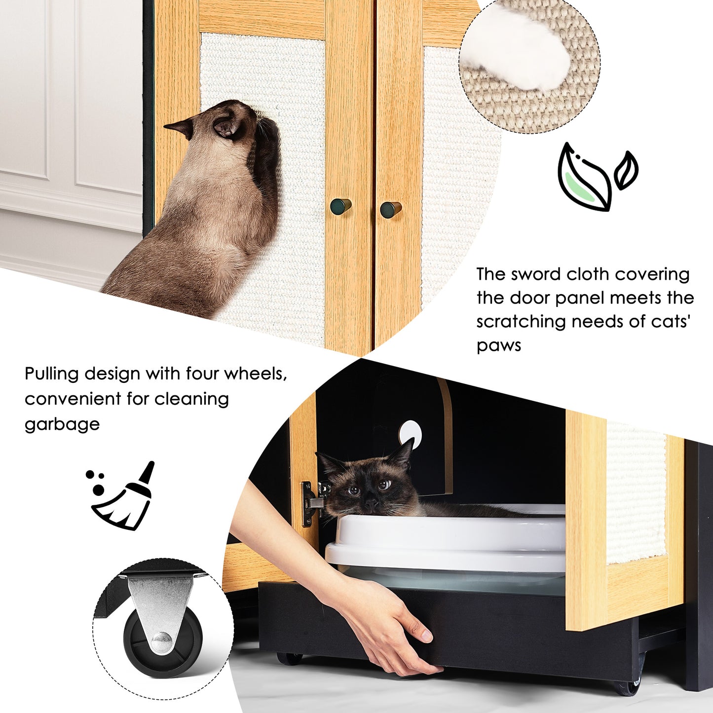 Nuvio Double Litter Enclosure – Black Hidden Cat Box Cabinet with Rattan Doors (Fits 2 Cats) - JUSTLIVE NESTJUSTLIVE NEST
