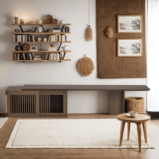 Vero Pet - Friendly TV Console – Mid - Century Walnut Stand with Extendable Table, Cushion & Cat Cubby - JUSTLIVE NESTJUSTLIVE NEST