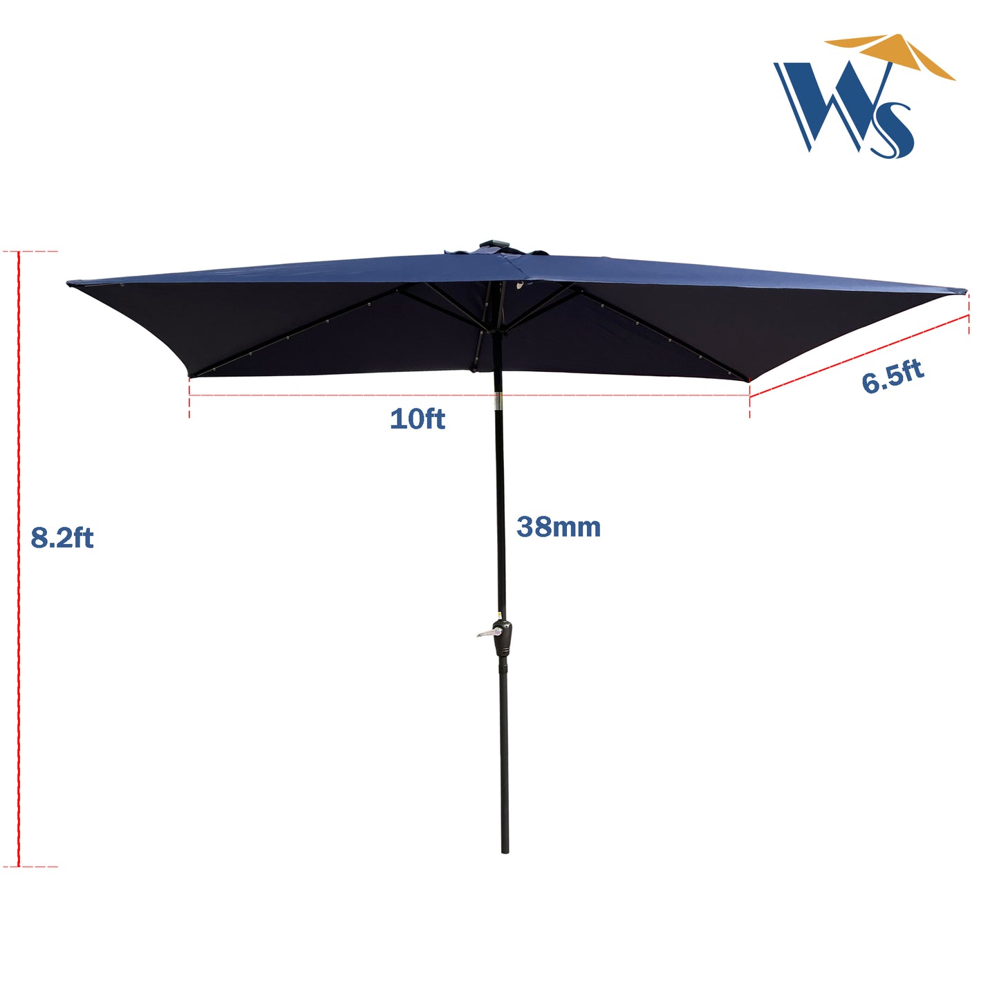Solair 10x6.5' Rectangular LED Umbrella – Solar Crank Patio Shade with Push - Button Tilt - JUSTLIVE NESTJUSTLIVE NEST