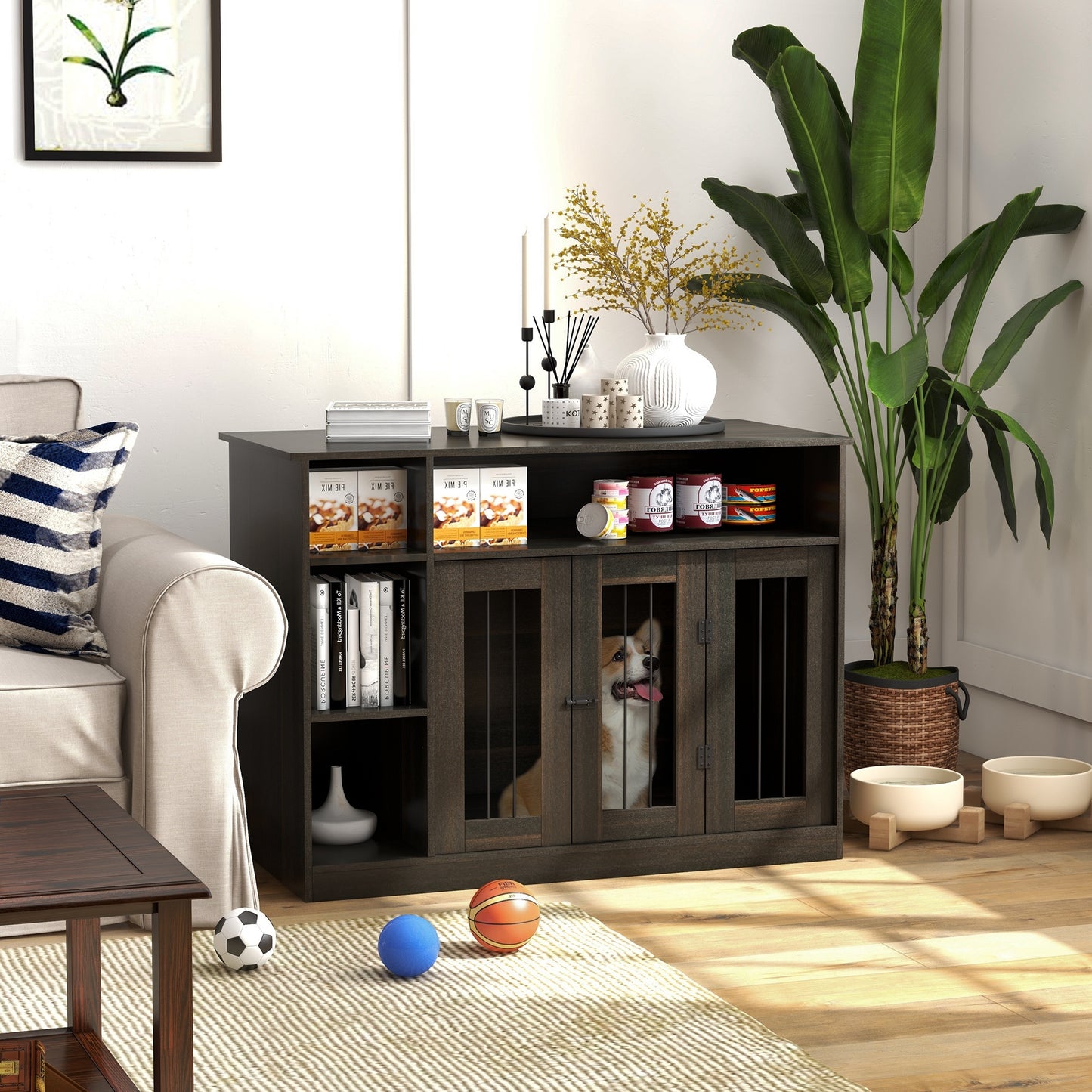Hollo Dog Crate Table – Brown Dual - Use Pet Crate with Adjustable Shelf & Wide Top Surface (47") - JUSTLIVE NESTJUSTLIVE NEST