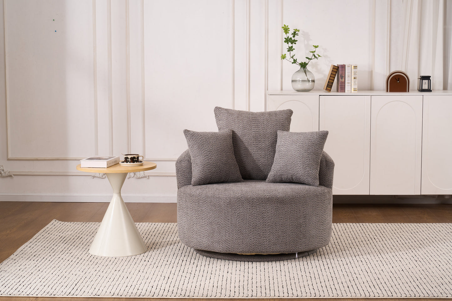 Elysian Swivel Comfort – Premium Gray Crochet Yarn Chair with Full Cushioning