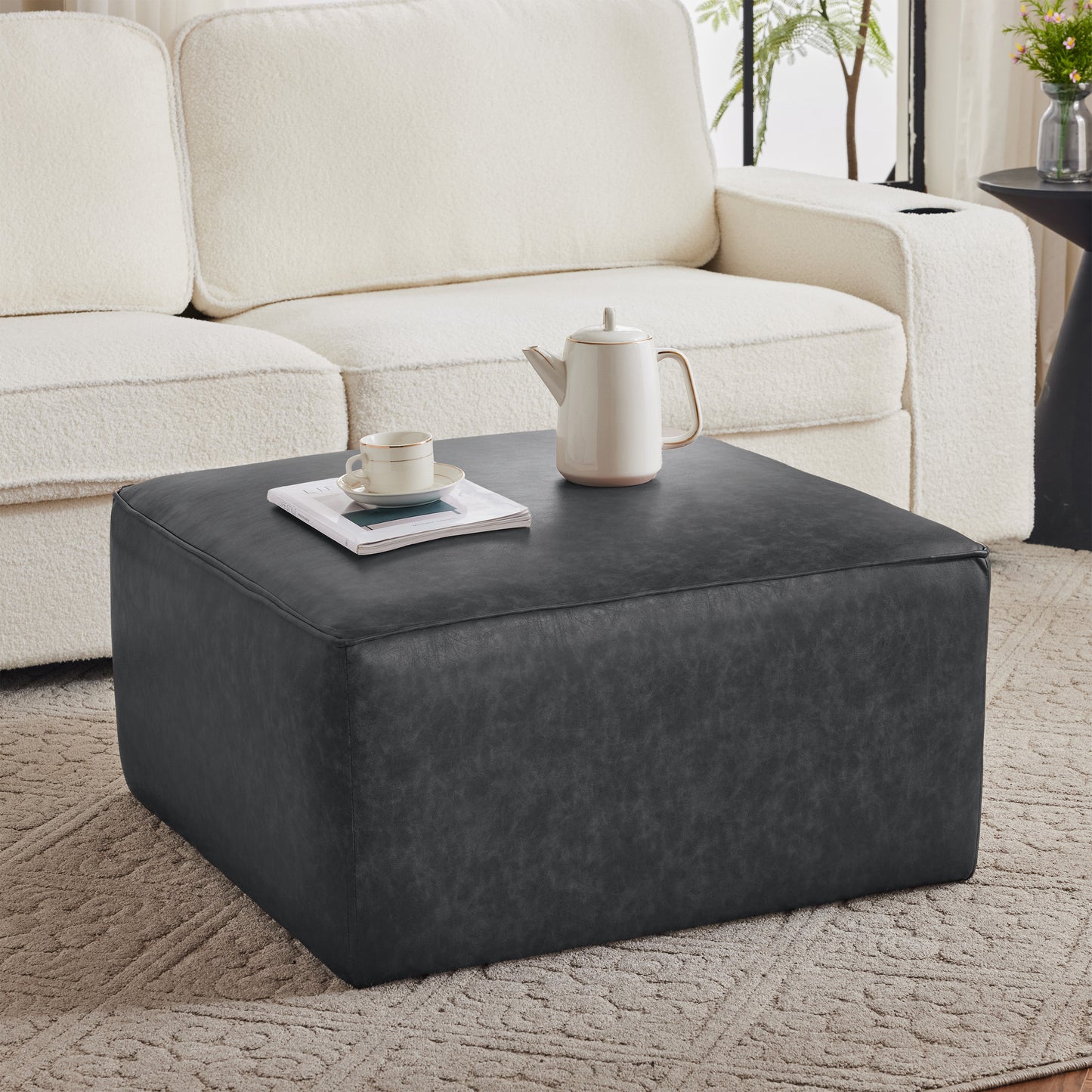 Tanfiel Ottoman – Noirhide Surface, CubeNest Form