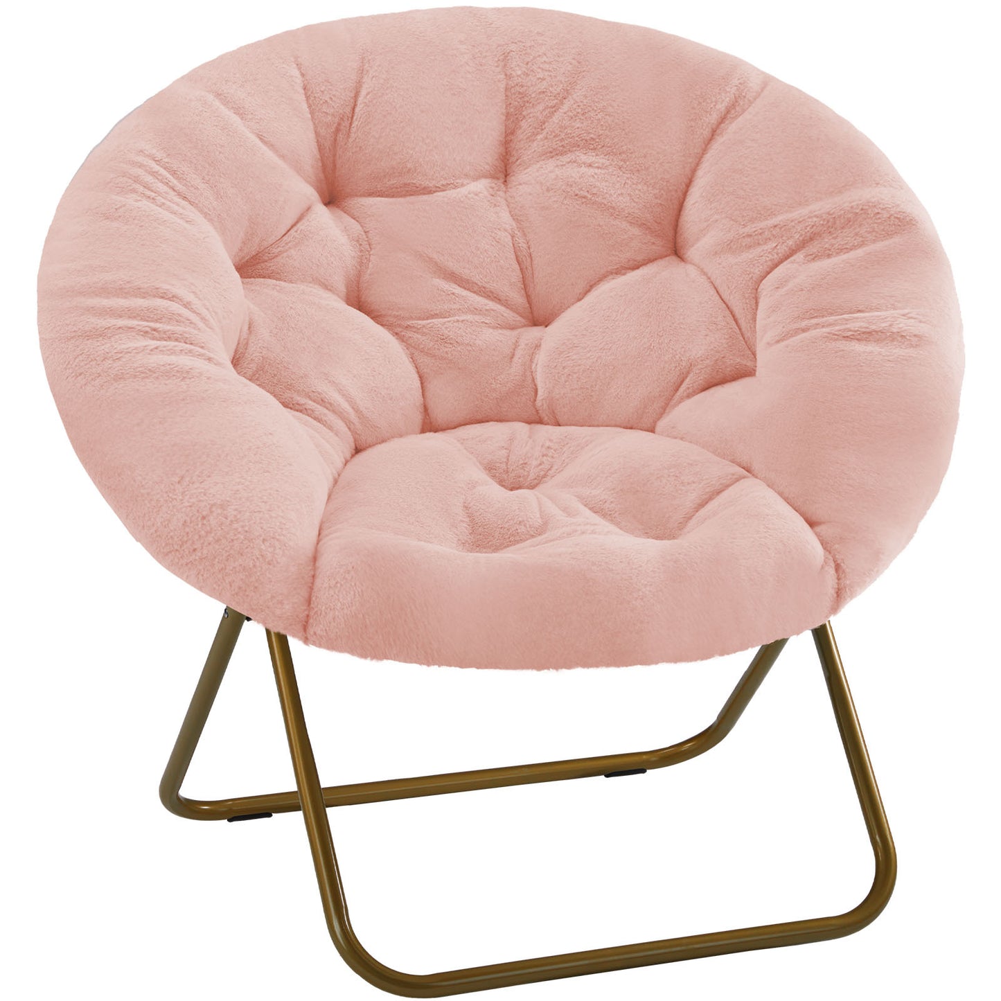 Arla Saucer Chair – Pink Faux Fur Accent Seat with Anti-Slip Metal Frame