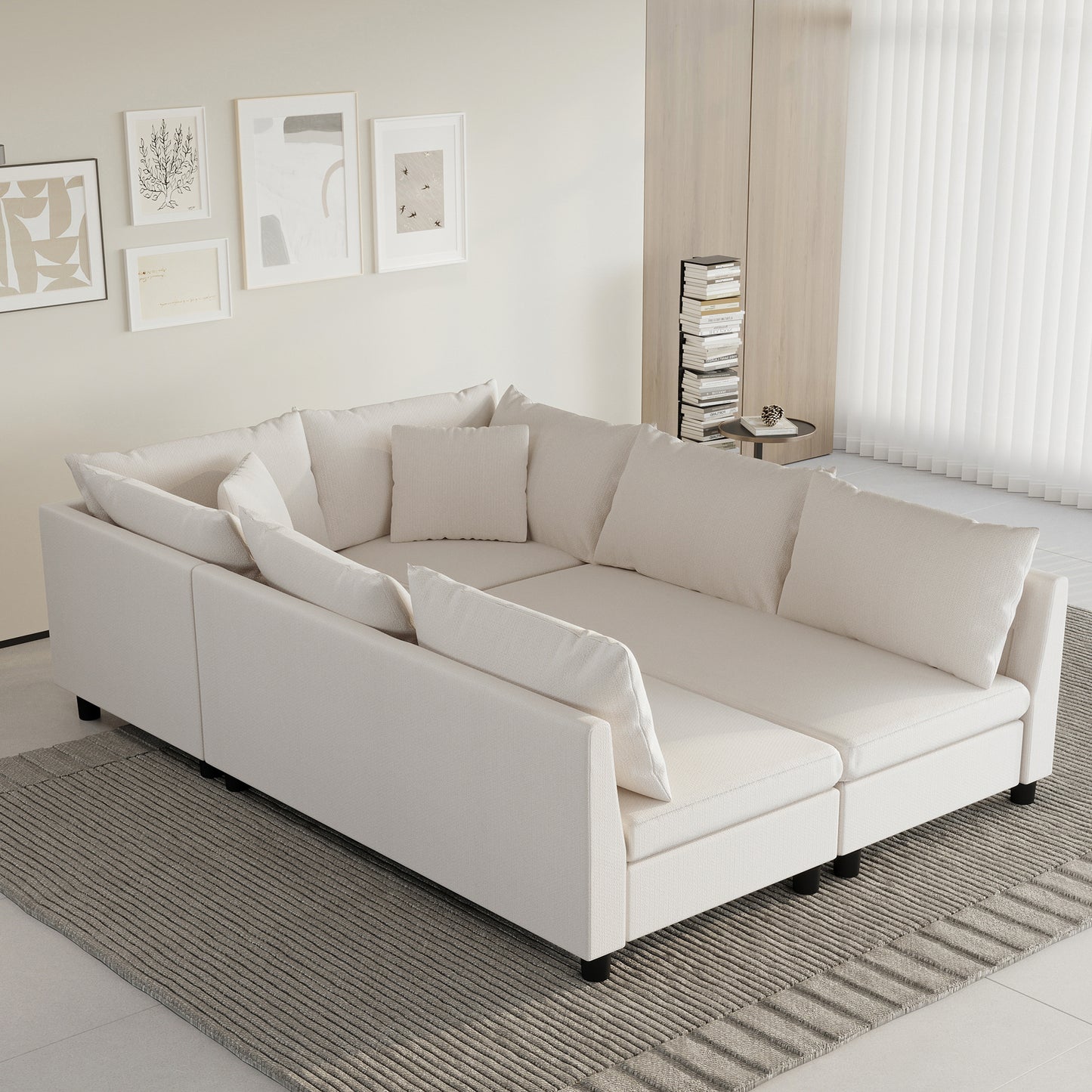 86' Modular Sleeper Lounge – Oversized 6-Seat Convertible Chenille Sofa Bed with Accent Cushions