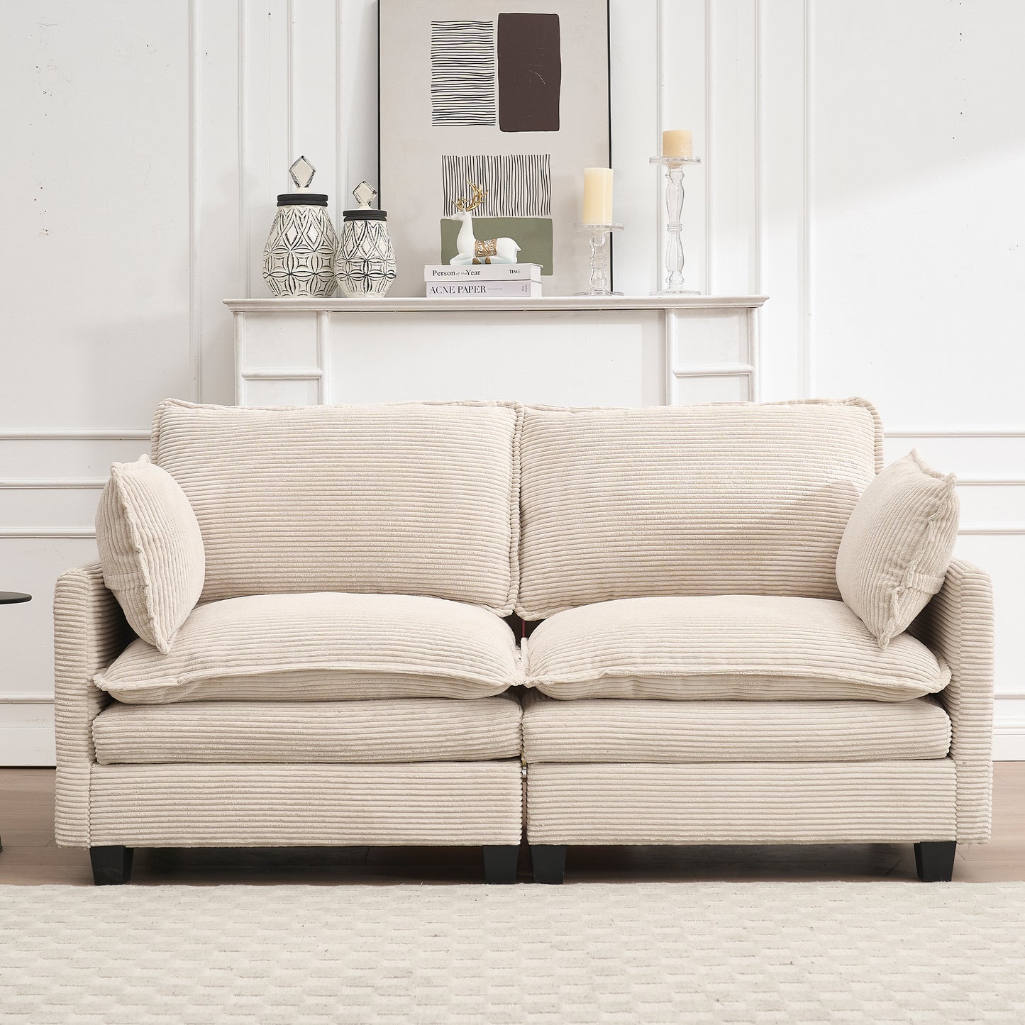 JUSTLIVE ‘Comfina Luxe” Modular Sofa – Velvet U-Shape | 2-Seater + Deep Seat + Cozy Pillows