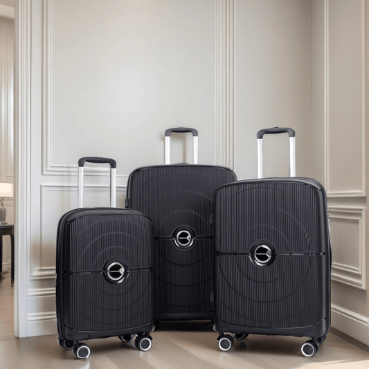 Jetera 3 - Piece PP Luggage Set – Black Polypropylene Hardshell with Double Spinner Wheels & TSA Lock (20/24/28") - JUSTLIVE NESTJUSTLIVE NEST