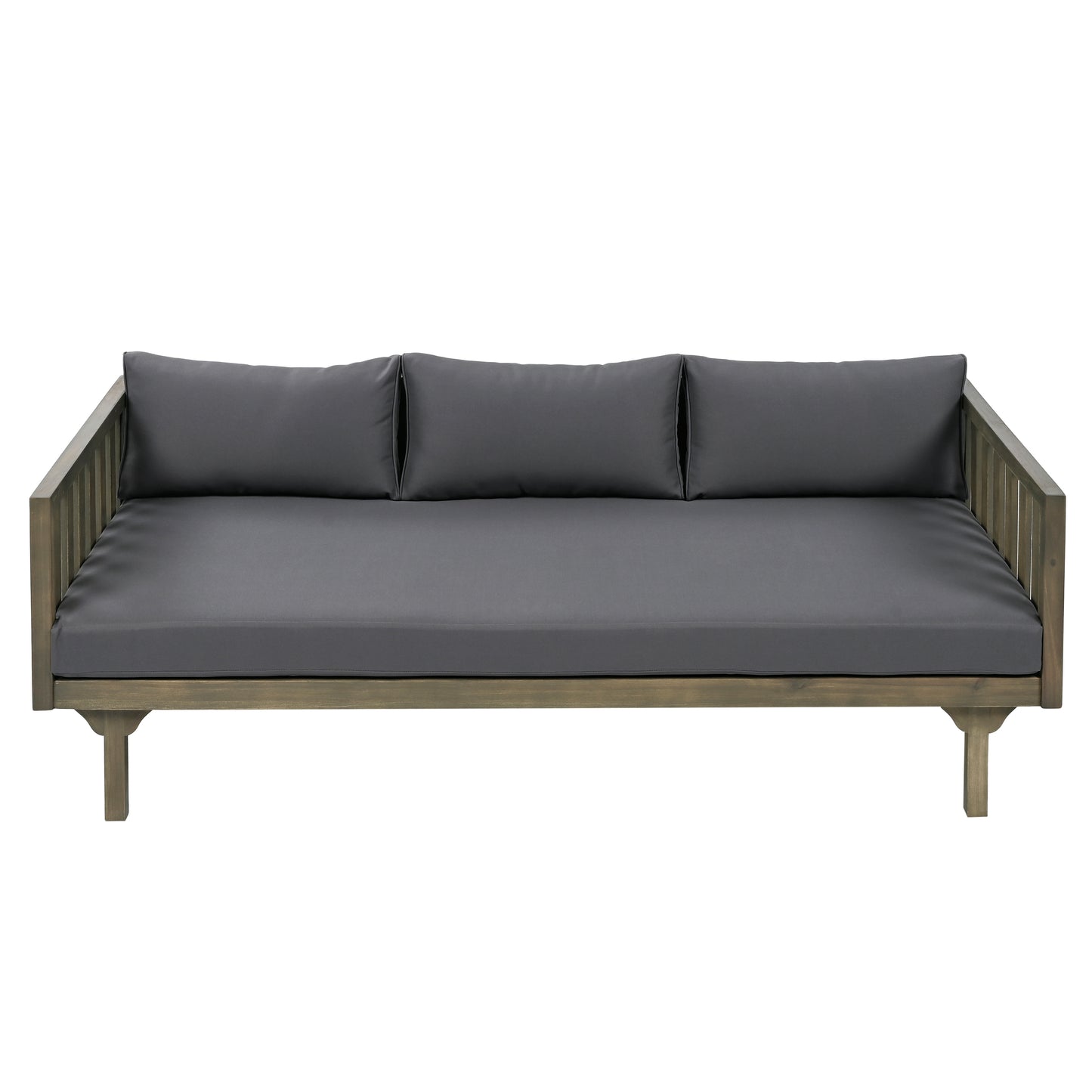 Claremont Slatted Daybed – 3-Seat Teak Look Wood with WaterSafe Gray Cushions