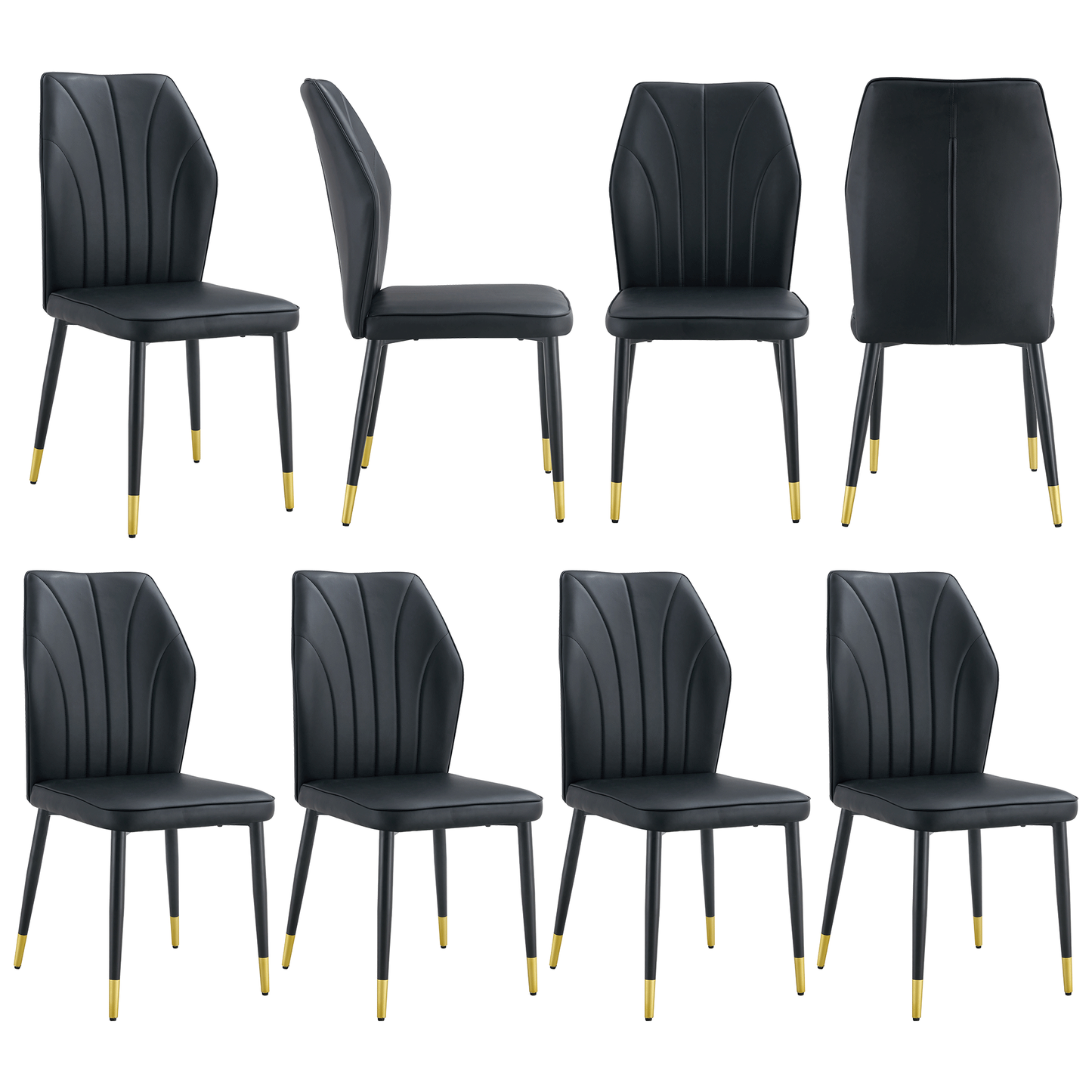 Zelto Dining Chair Set – 8 Patterned PU Seats with Black Metal Legs, Modern Comfort