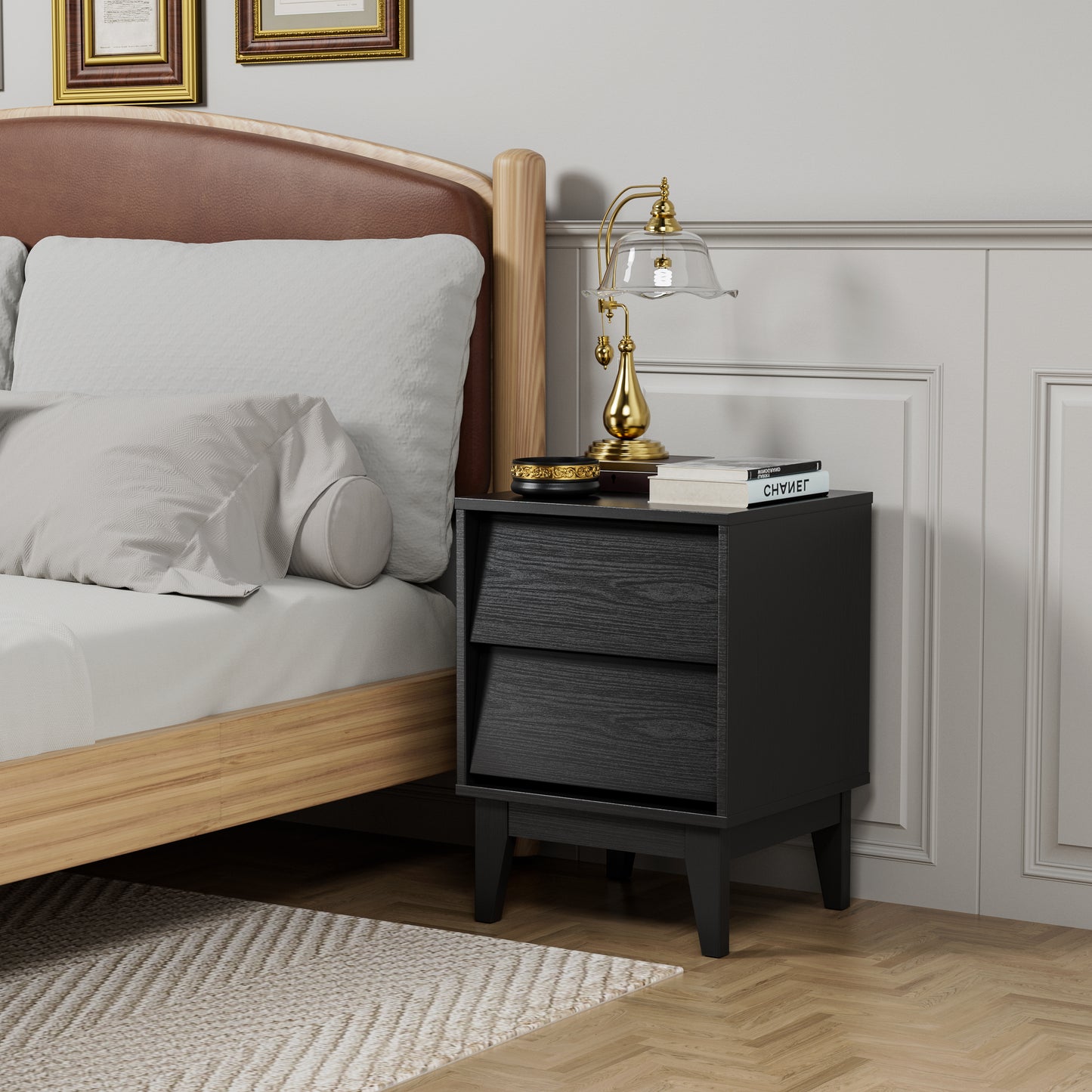 Velden Duo Set – 2 Mid-Century Nightstands with Beveled Frame & Vintage Lines