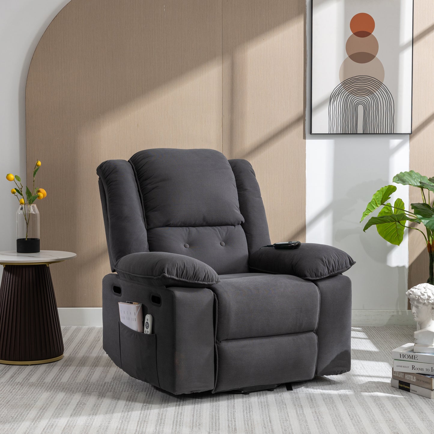 Velaro Power Recliner – Infinite Position Massage Lift Chair with Heat & Side Pocket (Grey)