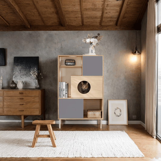 Nuvio Cat Bookcase Tower – Modern Tree - Shelf Combo with Storage & Climbing Platforms - JUSTLIVE NESTJUSTLIVE NEST