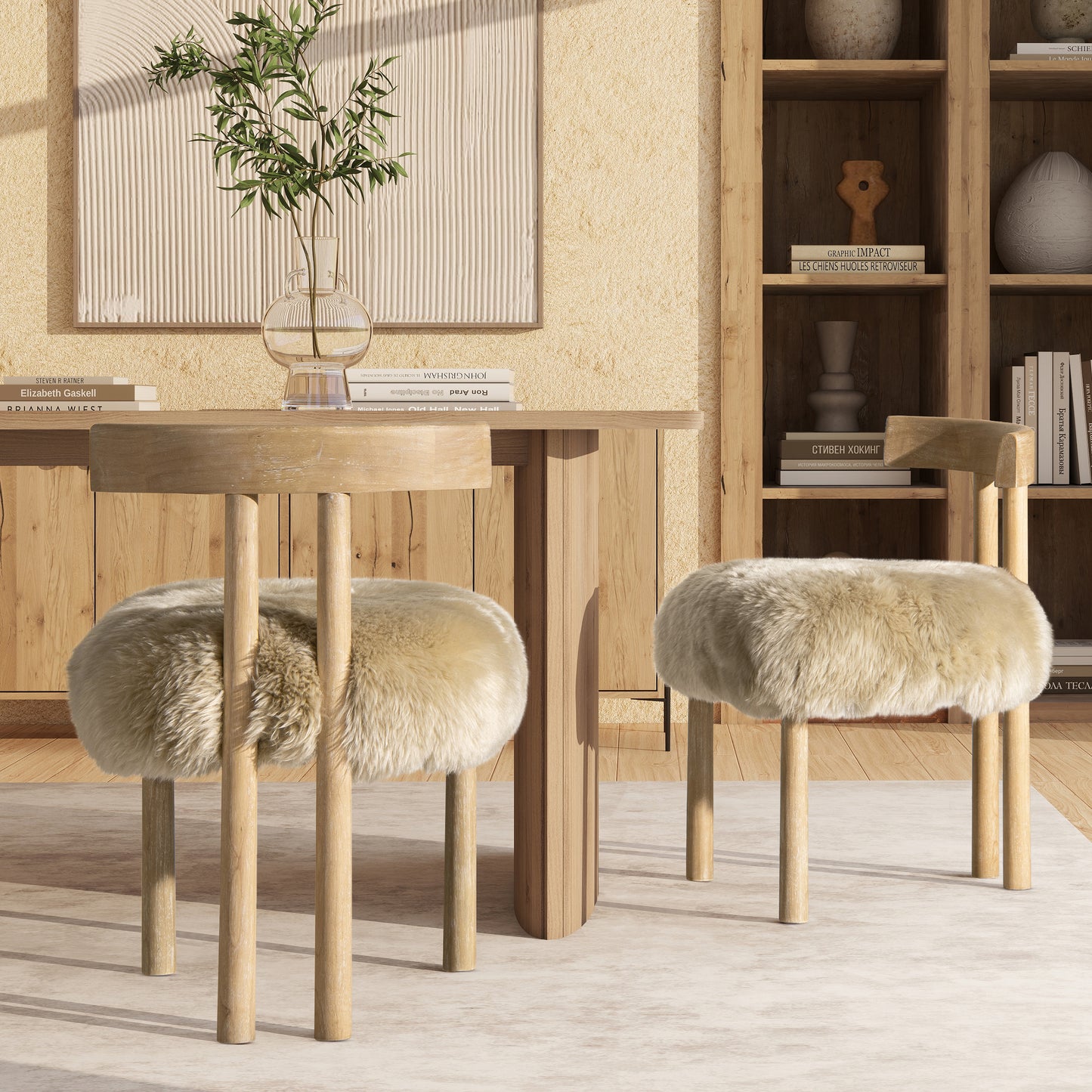 Arden Luxe Chair – 1 Split-Back Blonde Sheepskin Dining Seat, Genuine Fur Finish