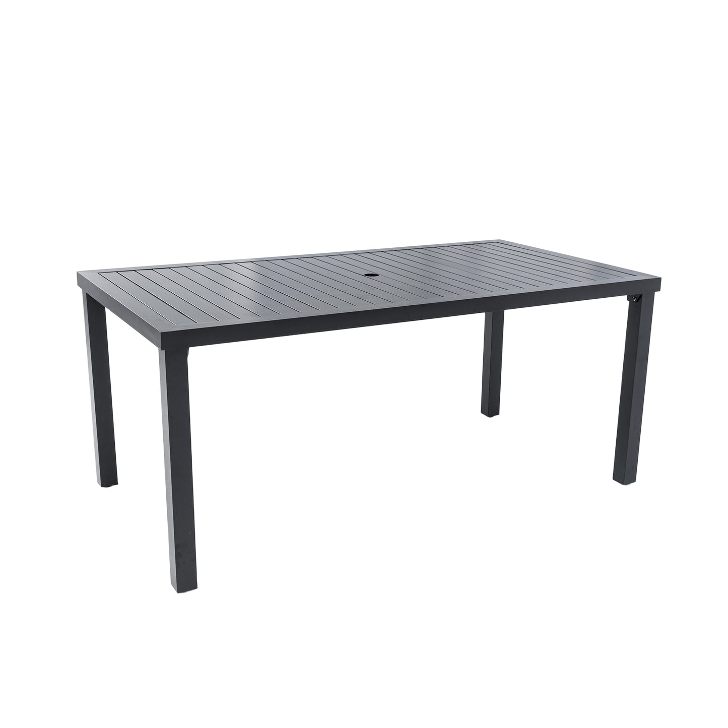 Tavro Modern Patio Table – 35.5" x 67", Ember Black Finish with Umbrella Slot & Foot Pads