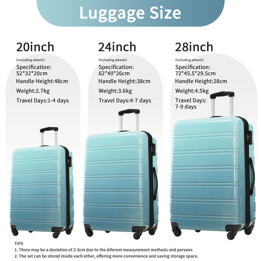 Jetera 3 - Piece Gradient Luggage Set – Expandable Hardshell Suitcases in Blue Fade with Spinner Wheels & TSA Lock (20/24/28") - JUSTLIVE NESTJUSTLIVE NEST