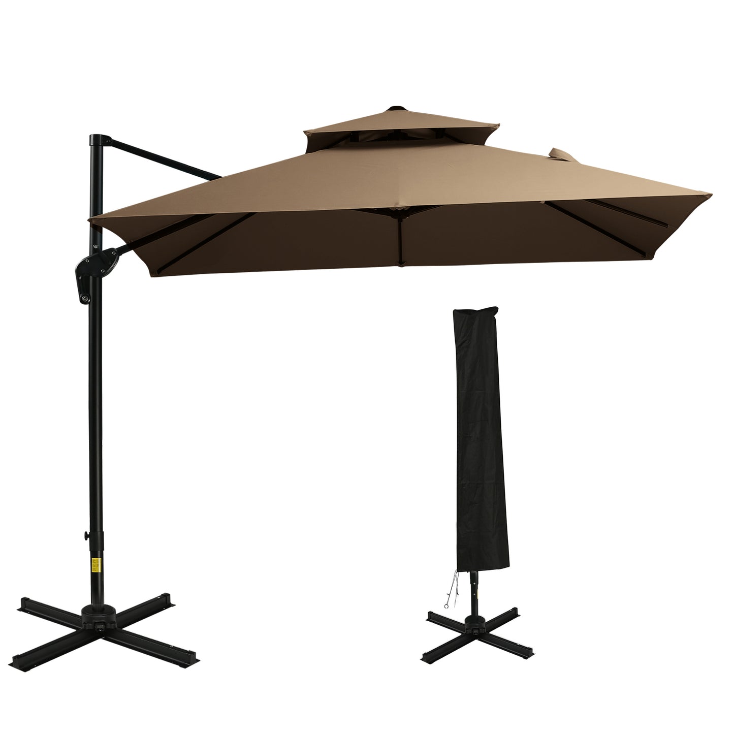 Solair 10' Double - Top Offset Umbrella – Hanging Cantilever with Crank, Base & 360° Rotation (Coffee) - JUSTLIVE NESTJUSTLIVE NEST