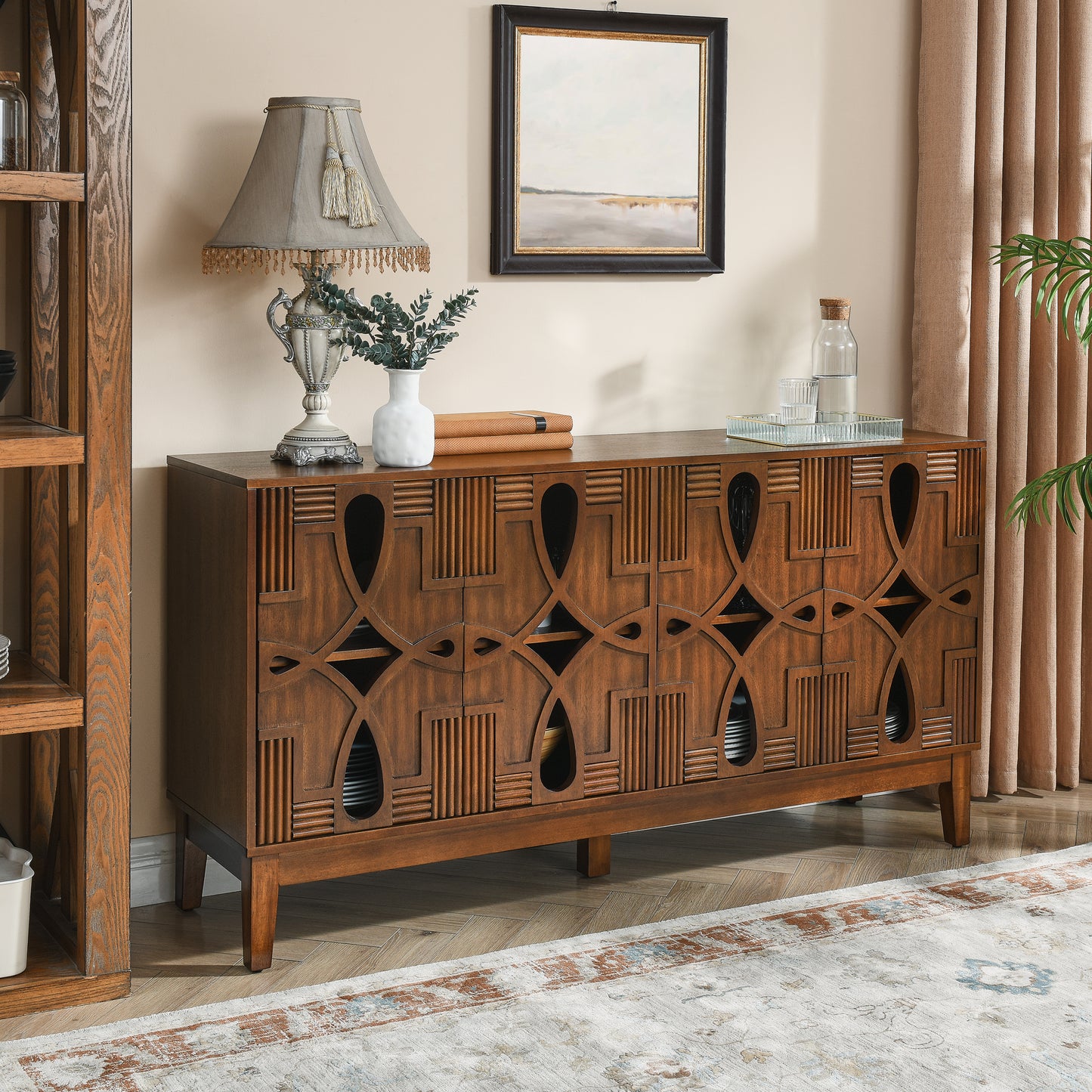 Midvyn Max Console – 60.5" Walnut Sideboard with 4 Doors & Adjustable Shelves