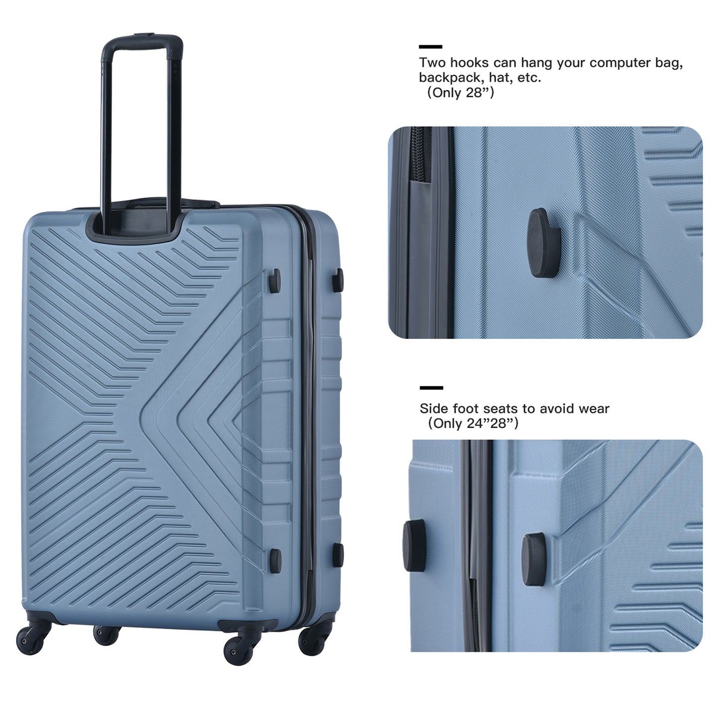 Jetera 3 - Piece ABS Luggage Set – Blue Spinner Suitcases with Lightweight Hard Shell & TSA Lock (20/24/28") - JUSTLIVE NESTJUSTLIVE NEST