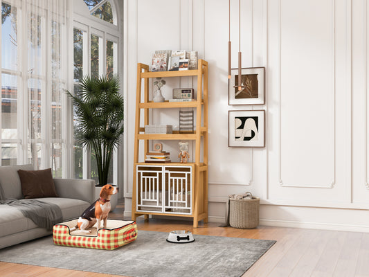 Hollo Crate Shelf Tower – Dog Crate & Ladder Bookcase Combo in Furniture Style - JUSTLIVE NESTJUSTLIVE NEST