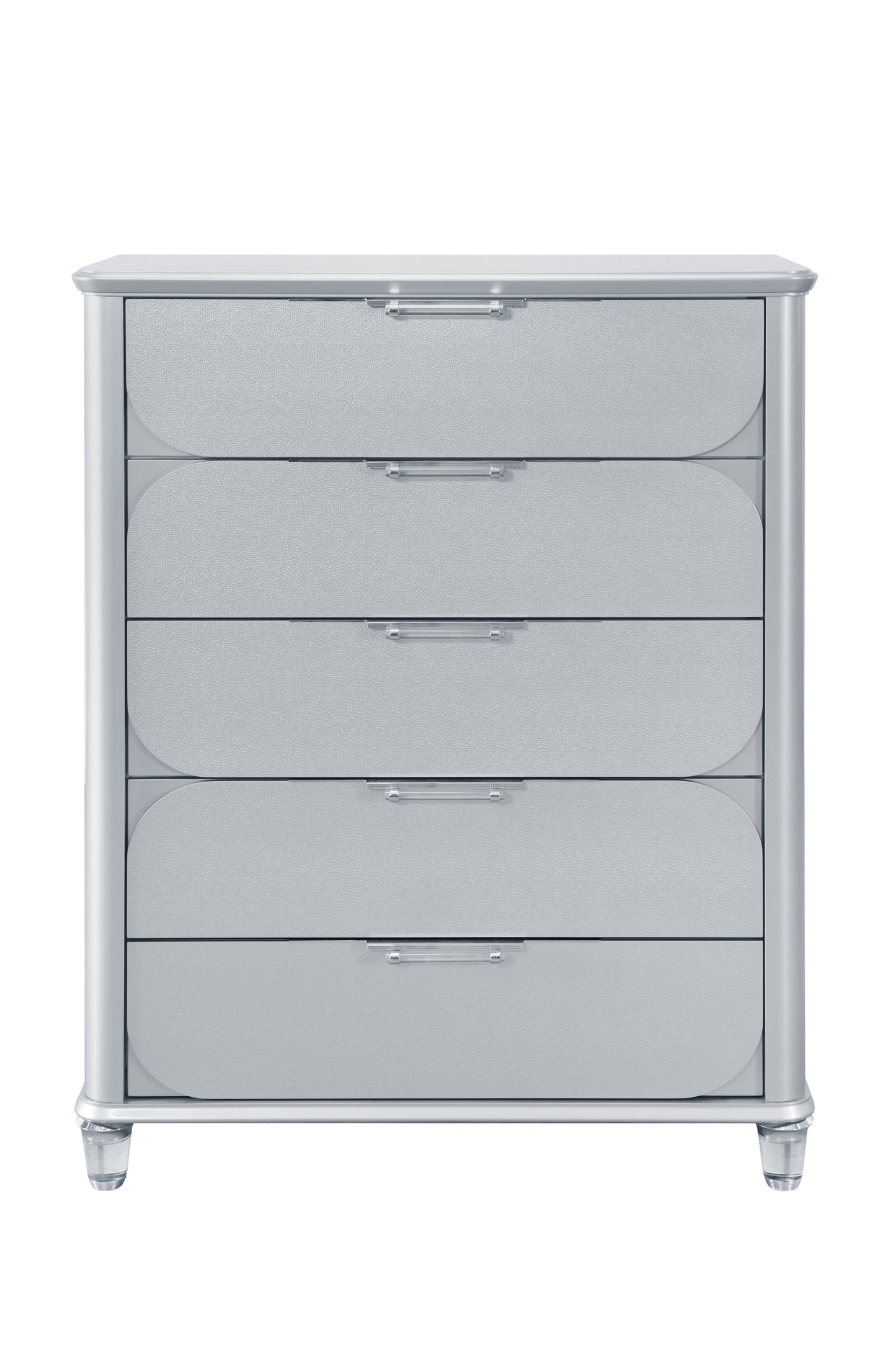 Ansel Luxe Tower – Metallic Silver 5-Drawer Vertical Chest