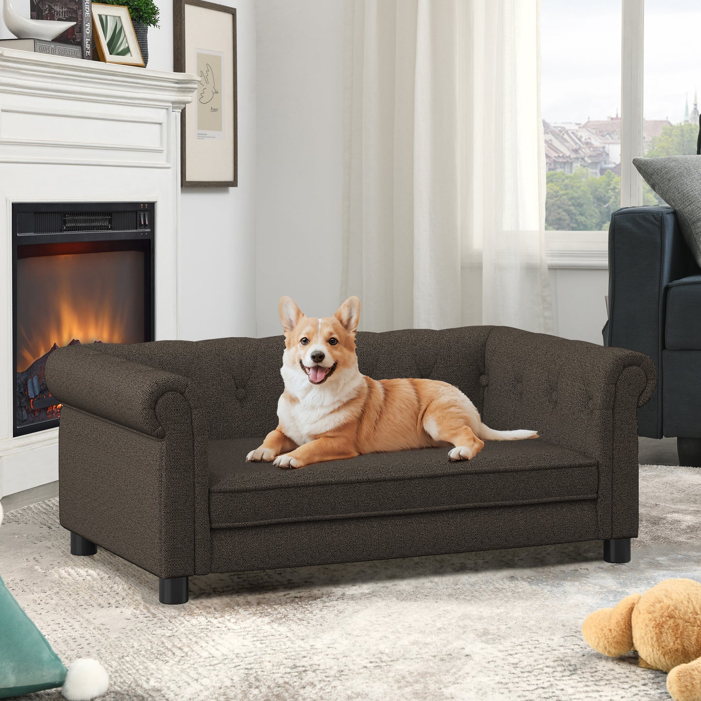 Kova Linen Pet Sofa – Dark Brown Elevated Bed for Small & Medium Dogs with Modern Frame - JUSTLIVE NESTJUSTLIVE NEST