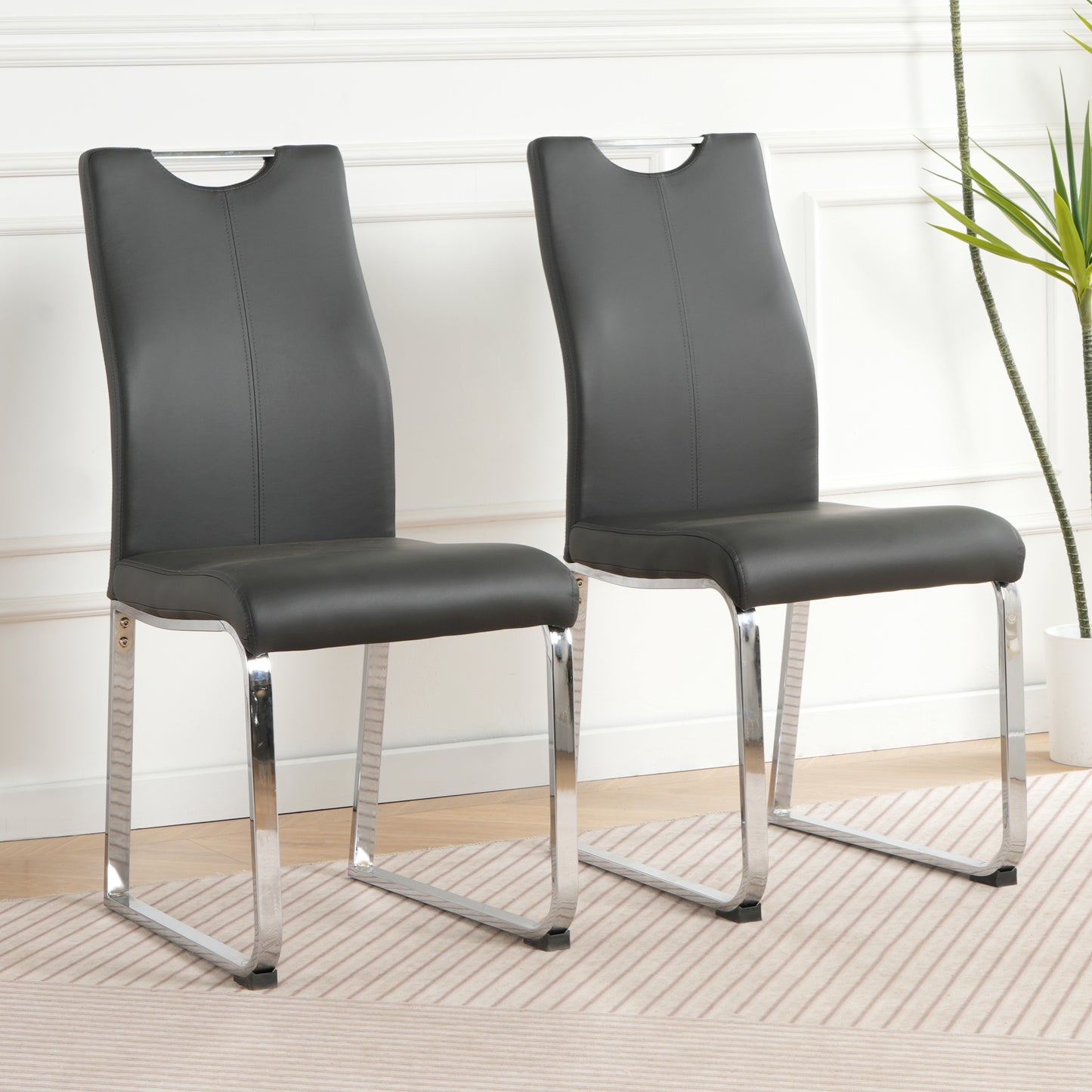 Vetra Dining Chairs – 2 Charcoal PU Seats with Cloth Upholstery and Gold Legs
