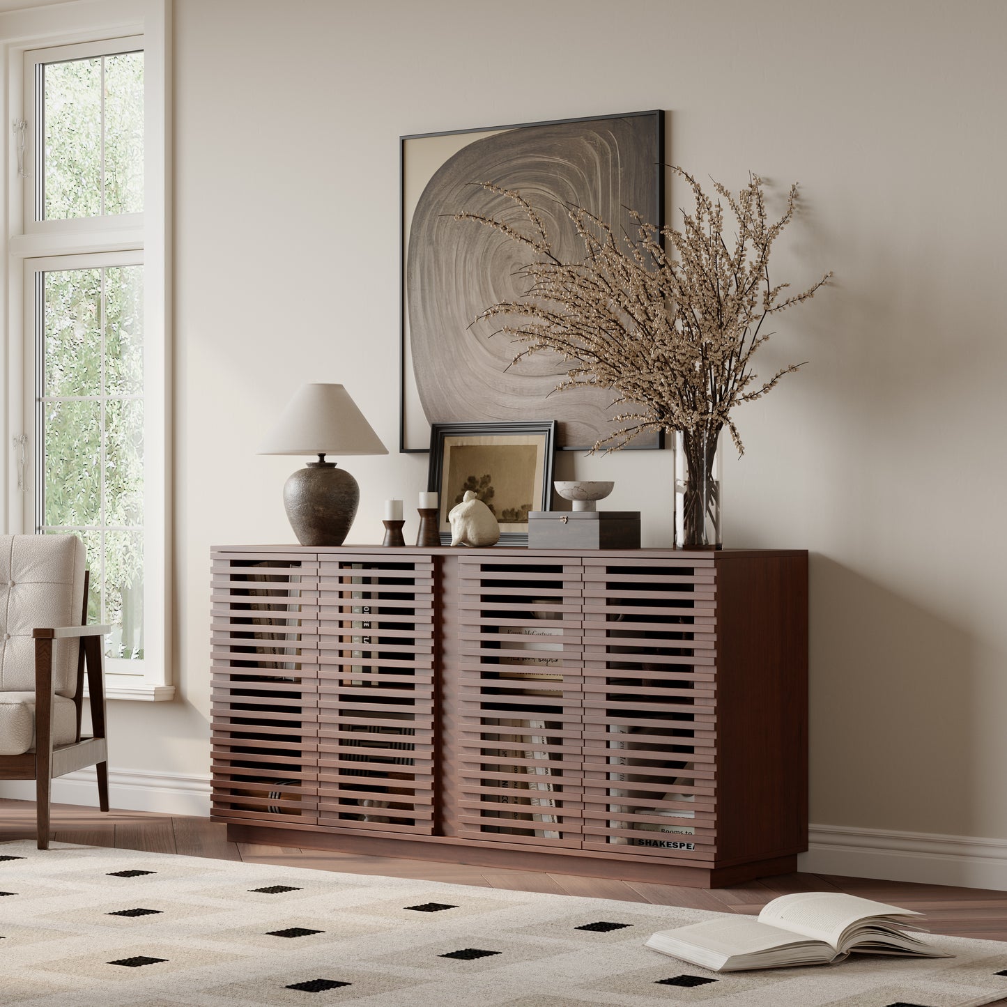Noxen Storage Cabinet – Solid Wood Door Sideboard for Dining or Entertainment Use