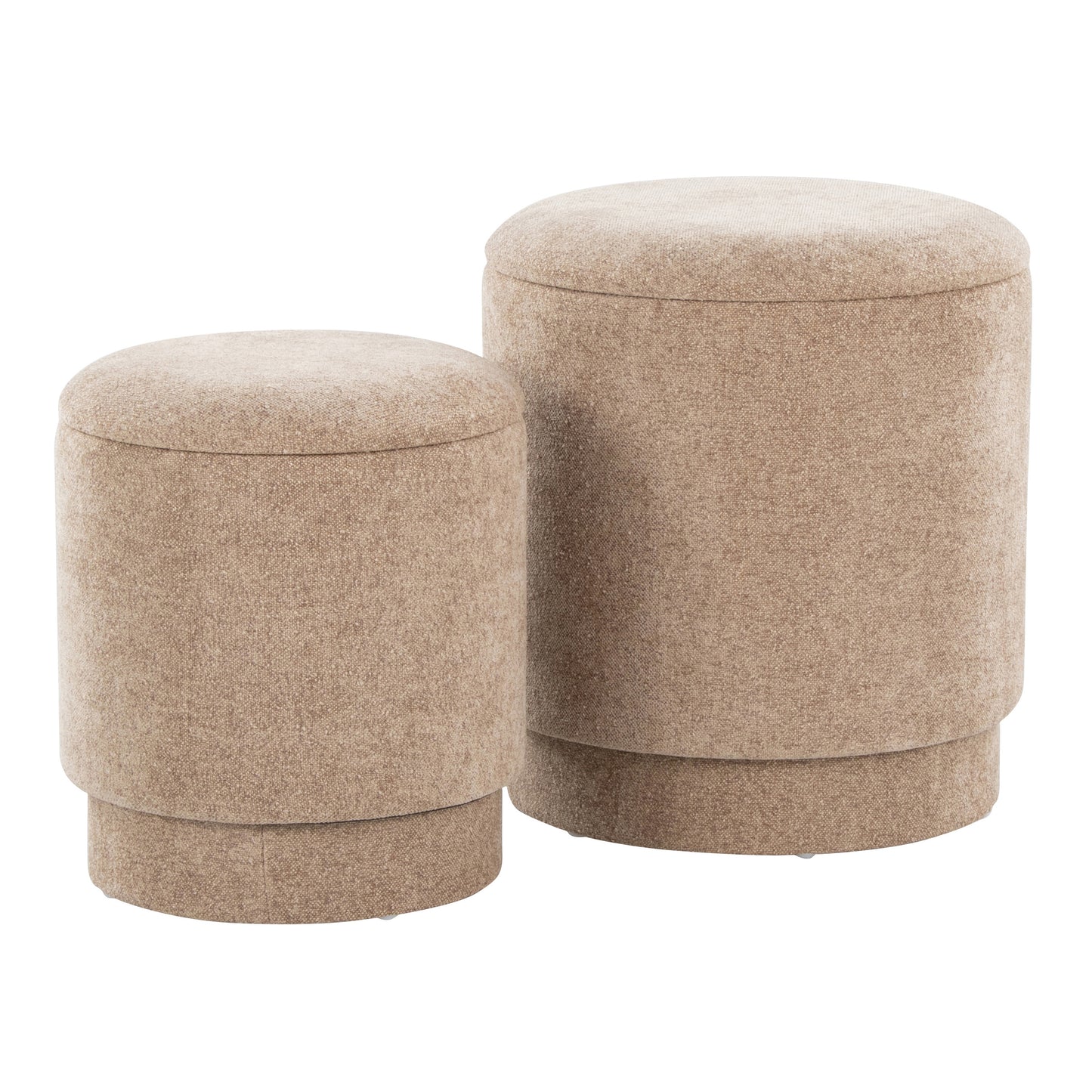 Marlo Duo – Brown Fabric Nesting Ottomans with Soft Upholstery